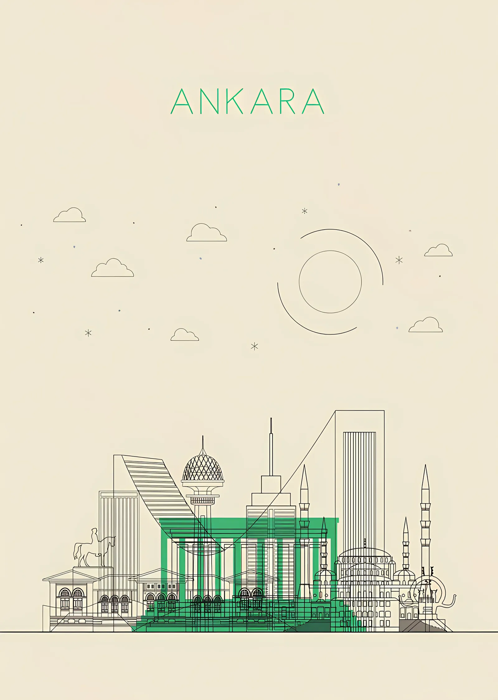 Ankara - Çizgi Silueti metal tablo