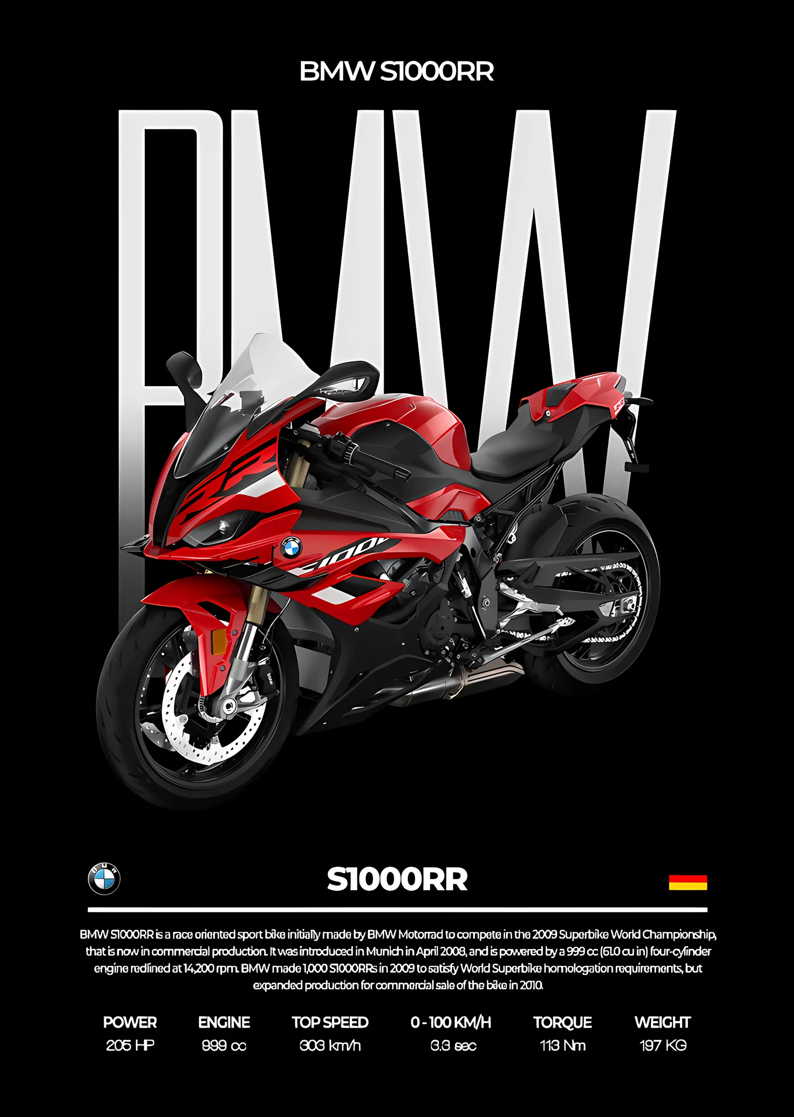 BMW S1000RR - Kırmızı Yarış Gövdesi metal tablo