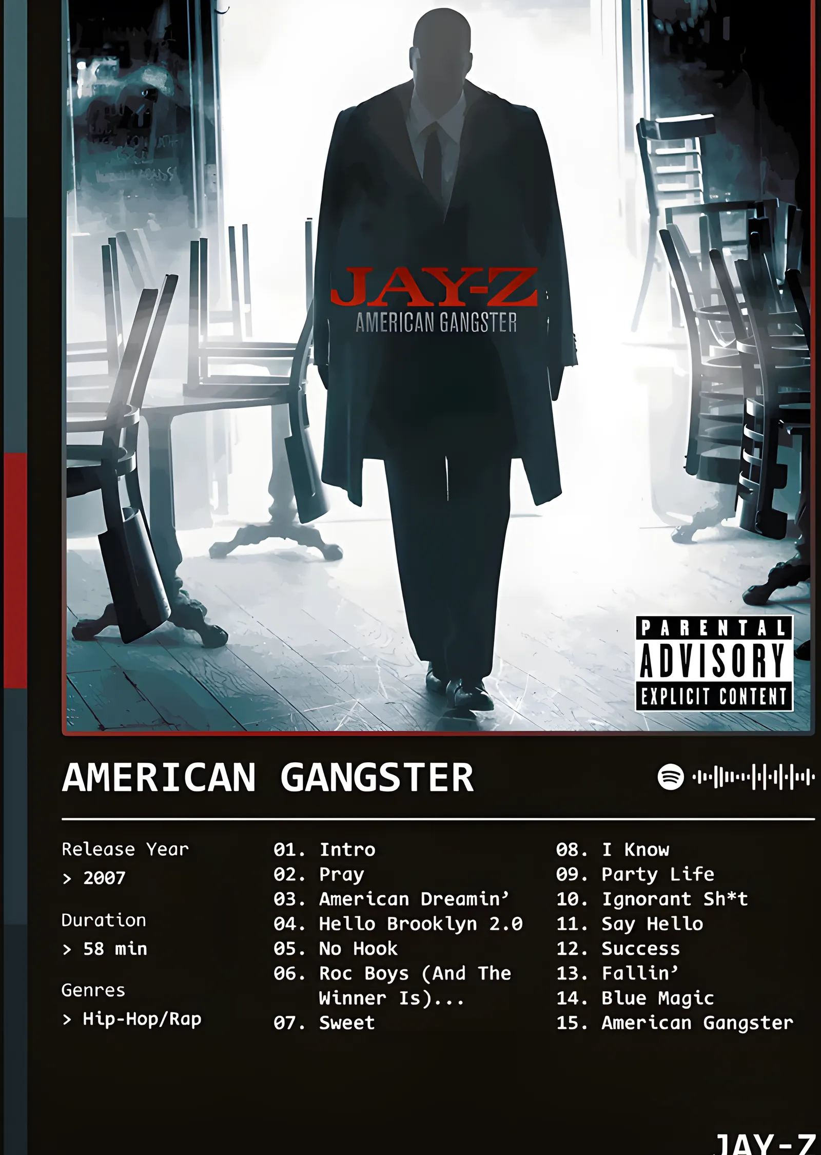 Jay-Z - American Gangster Künyesi metal tablo