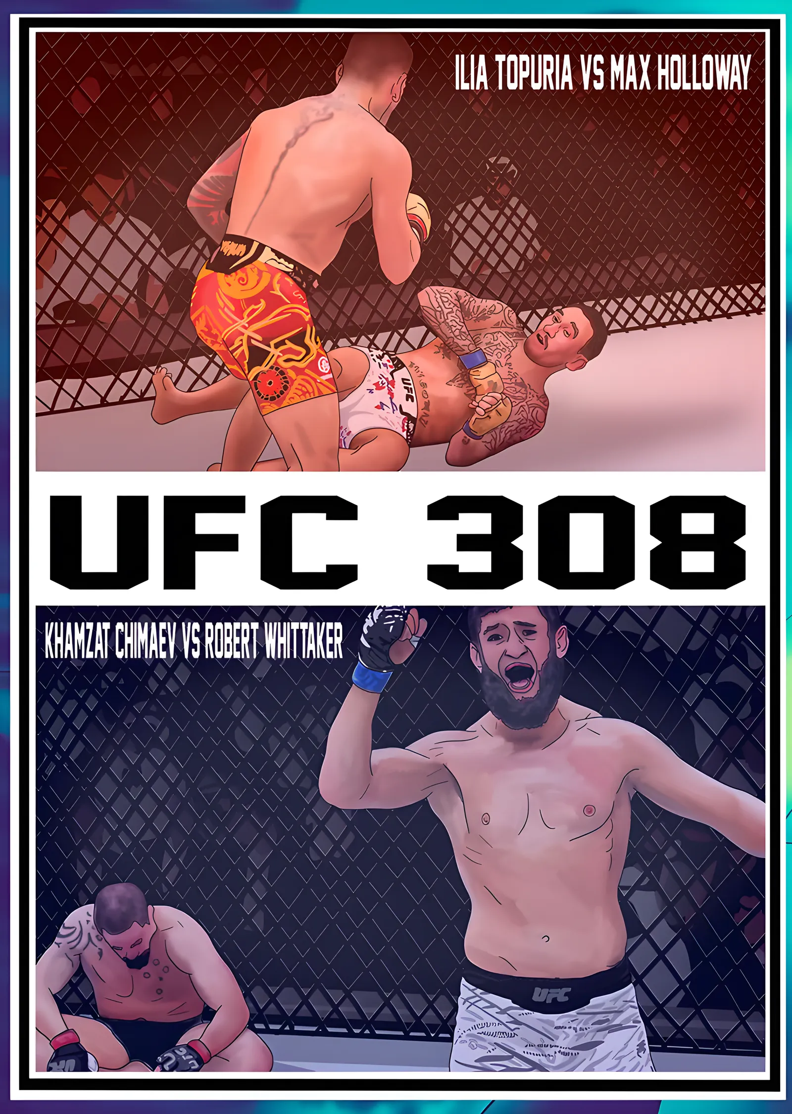 UFC 308 - Dövüş Kartı metal tablo