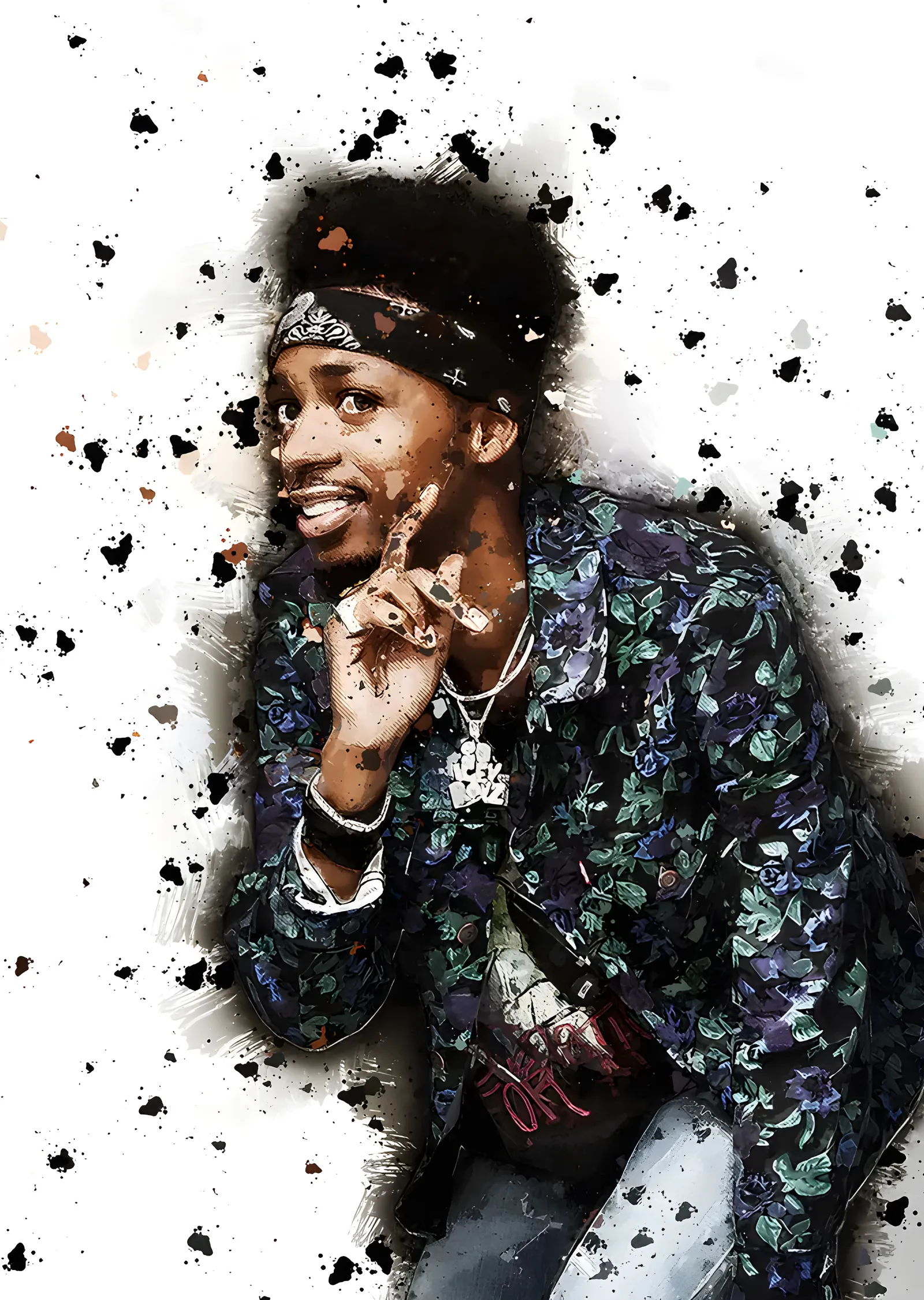 Metro Boomin - Beyaz Zeminde Sıçrama Portre metal tablo