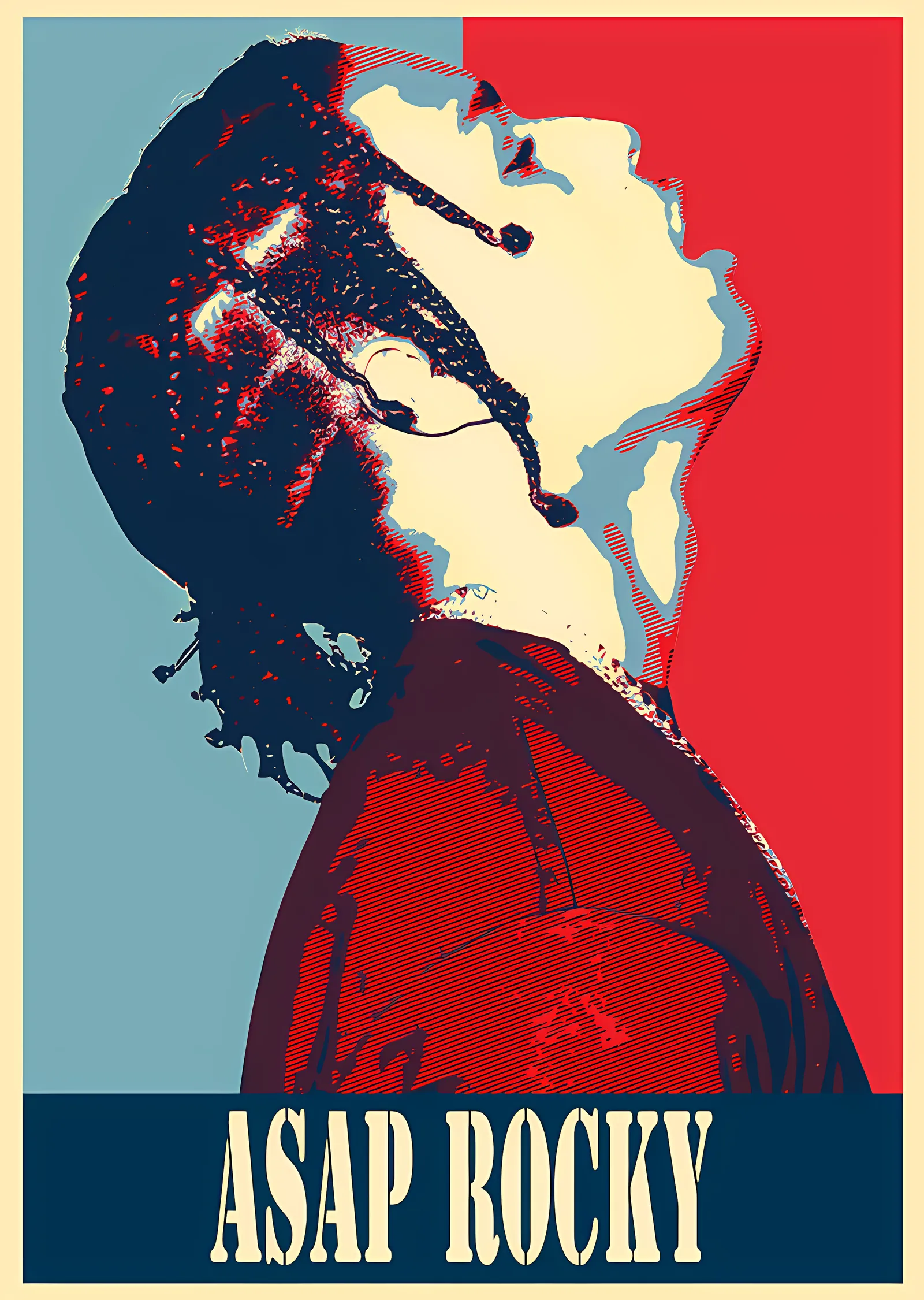 ASAP Rocky - Kırmızı Mavi Poster Portre metal tablo