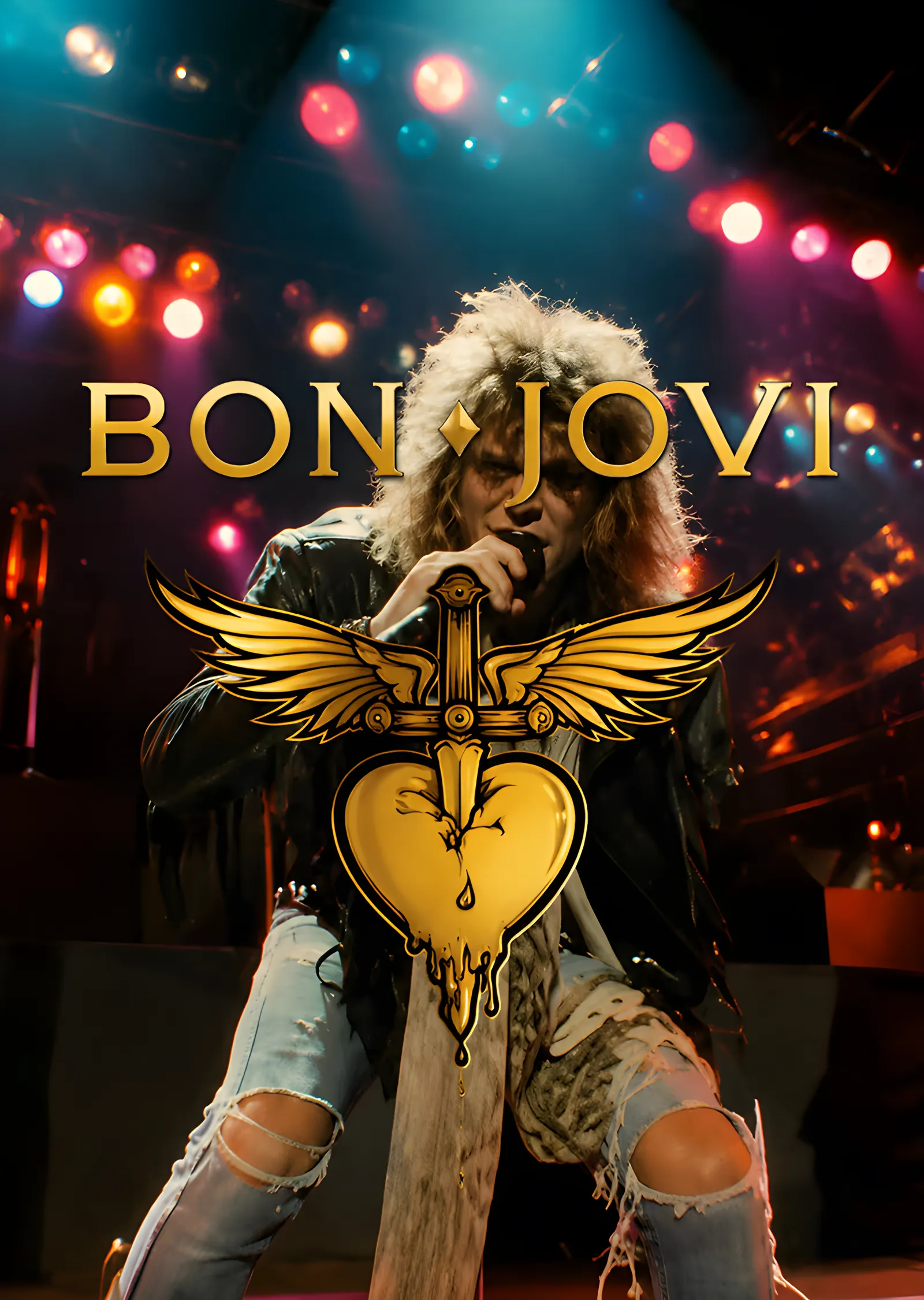 Bon Jovi - Sahnede Amblemli Kare metal tablo