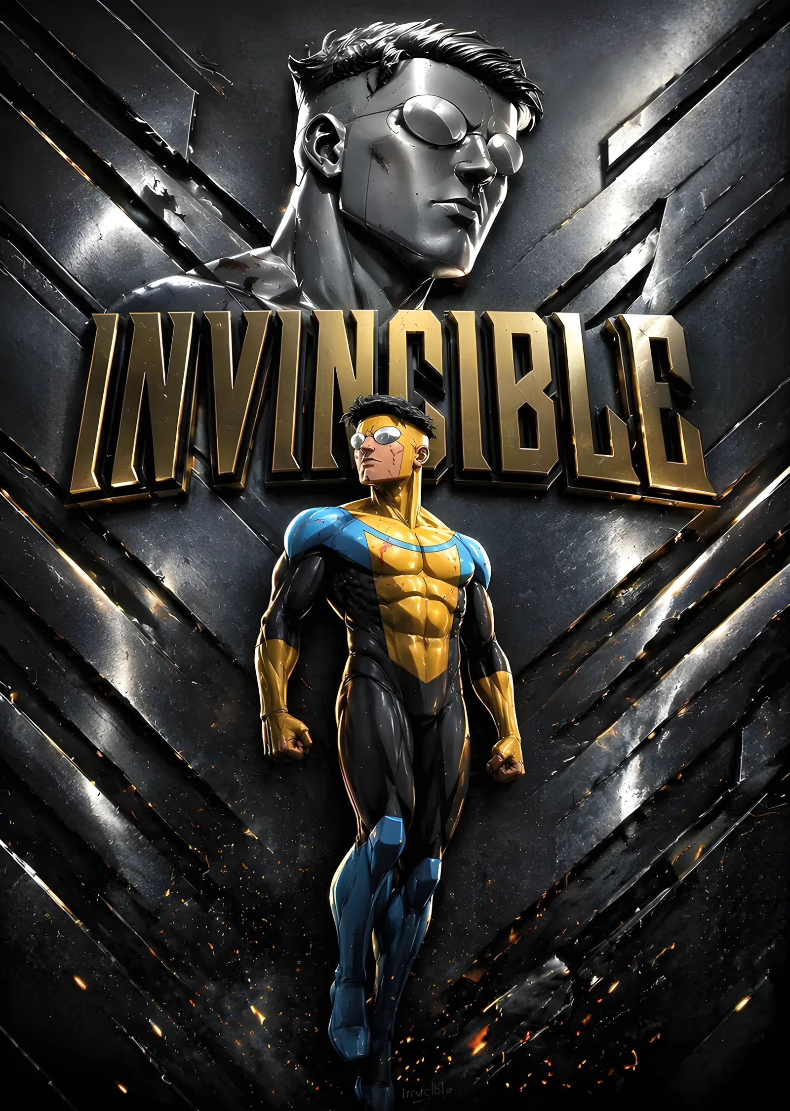 Invincible - Altın Harfler ve Çelik Duvar metal tablo