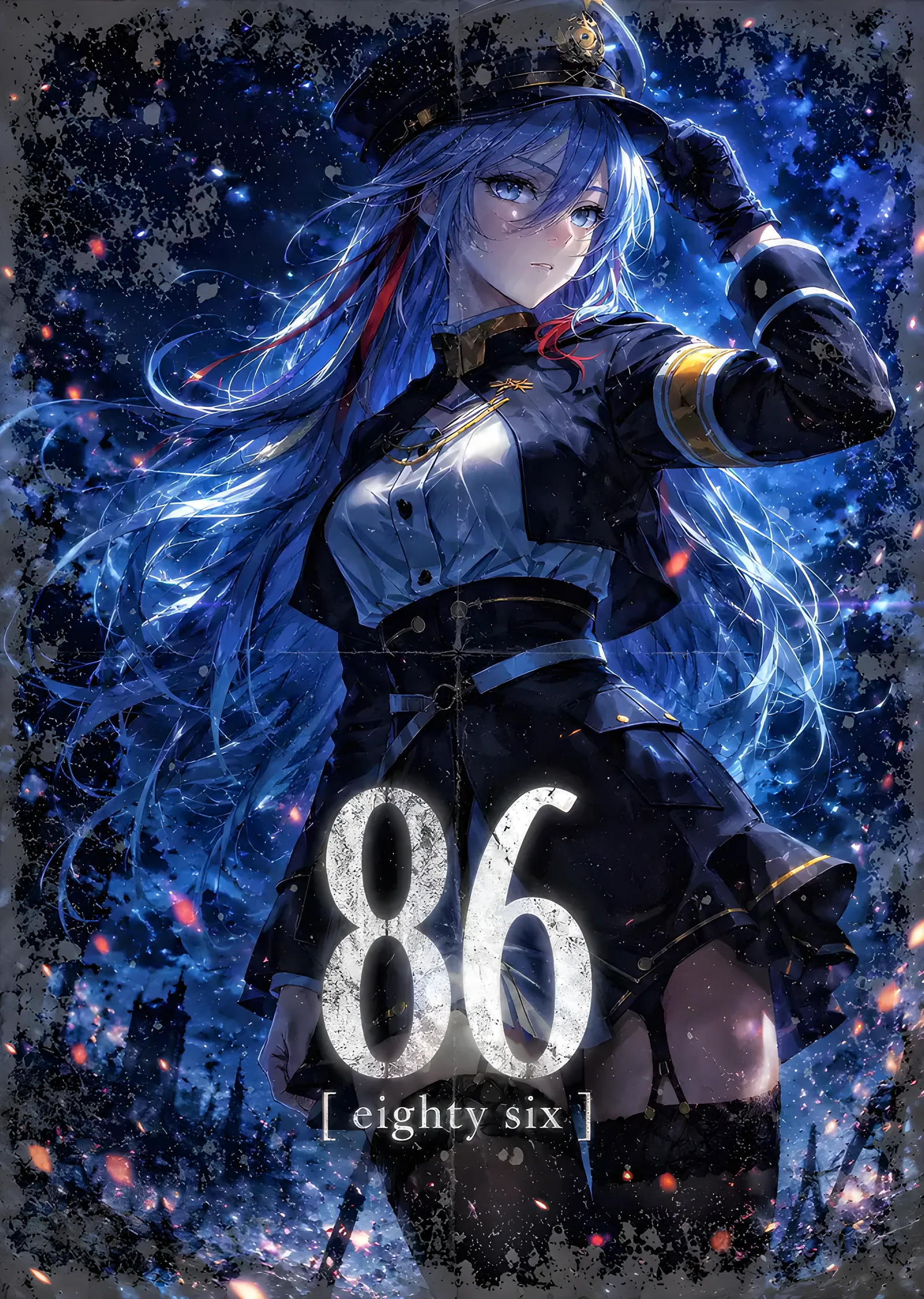 86 Eighty-Six - Mavi Ateşli Karakter metal tablo