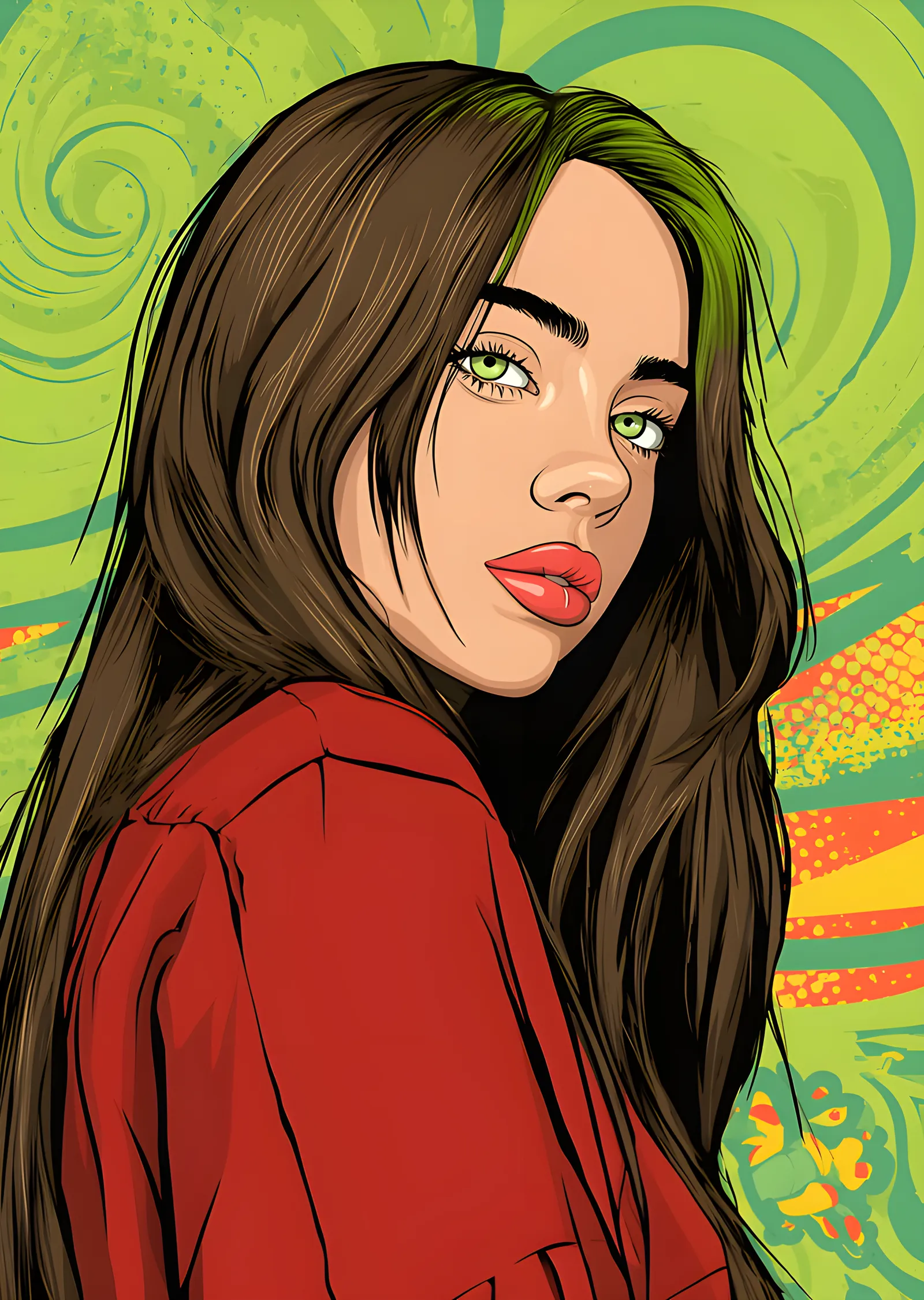 Billie Eilish - Kırmızı Kapüşonlu İllüstrasyon metal tablo