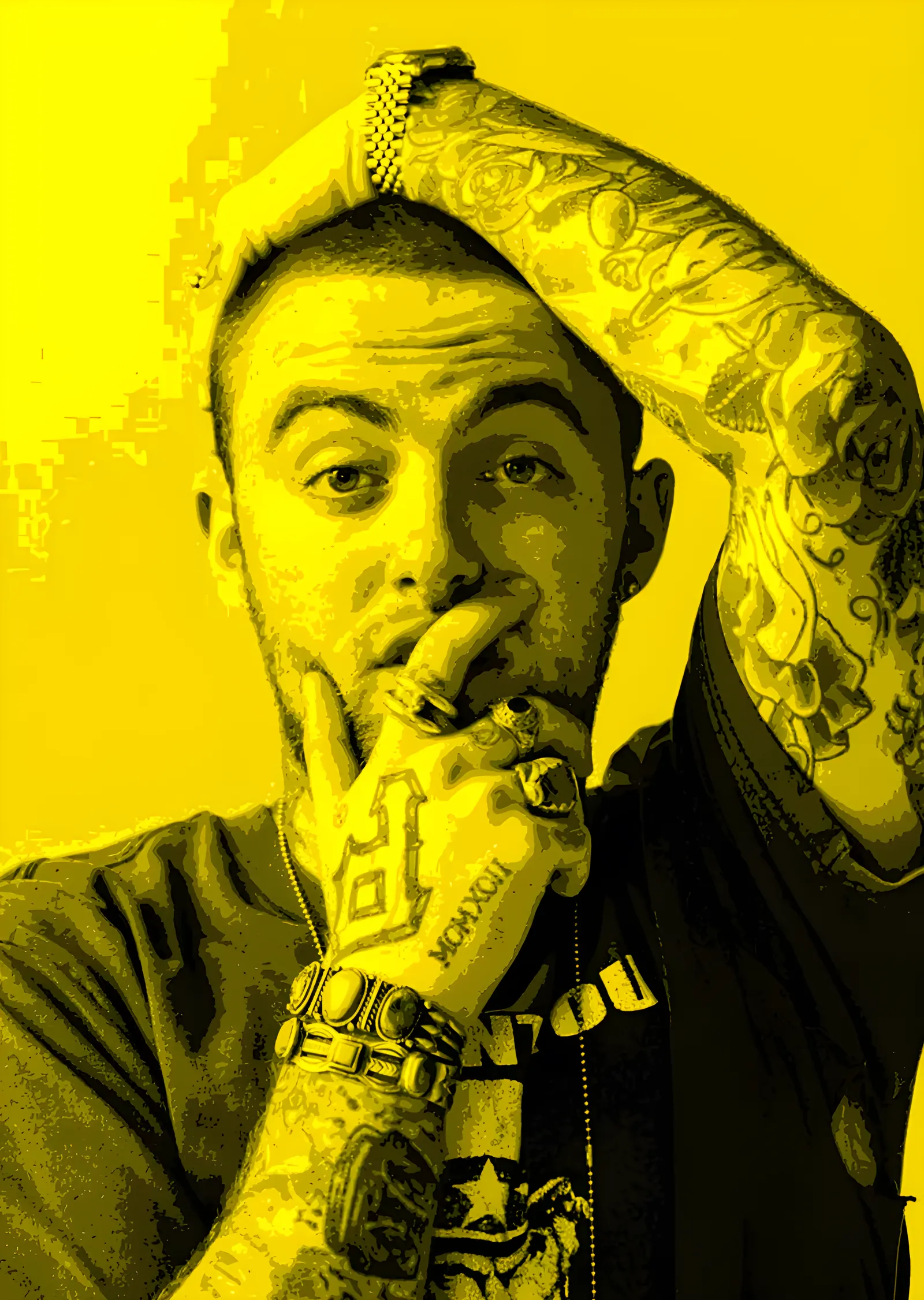 Mac Miller - Sarı Duotone Portre metal tablo