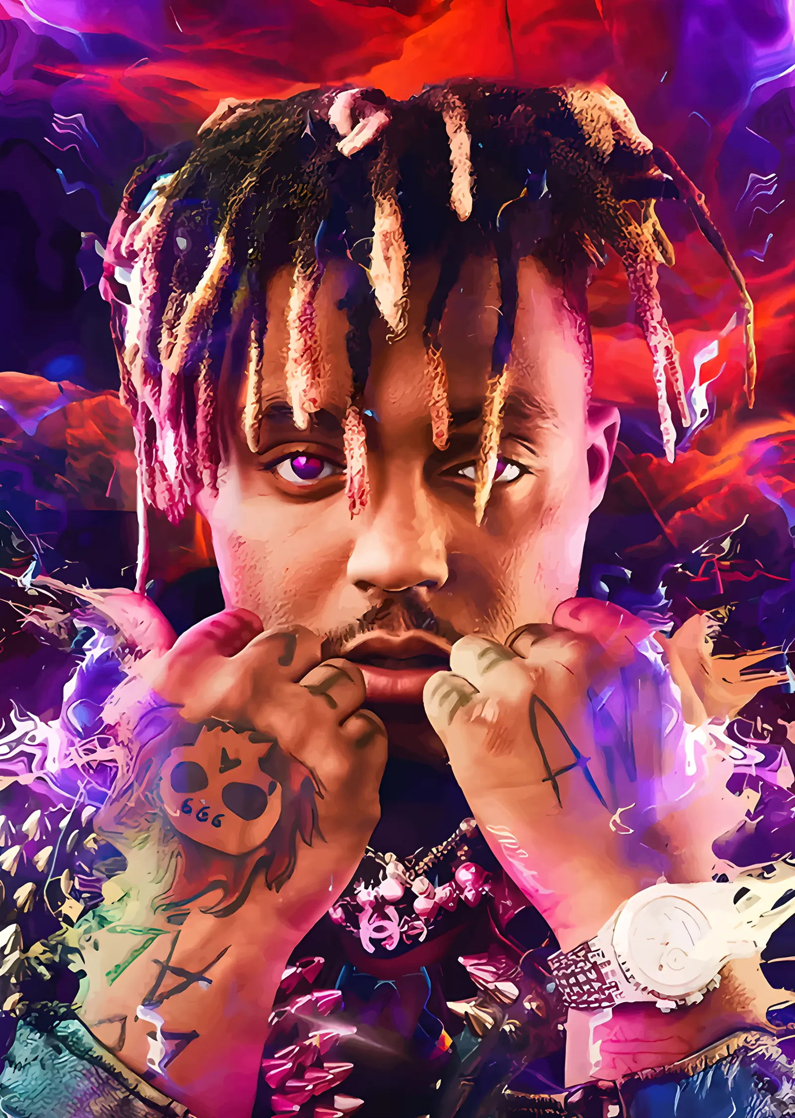 Juice WRLD - Mor Alevli Portre metal tablo