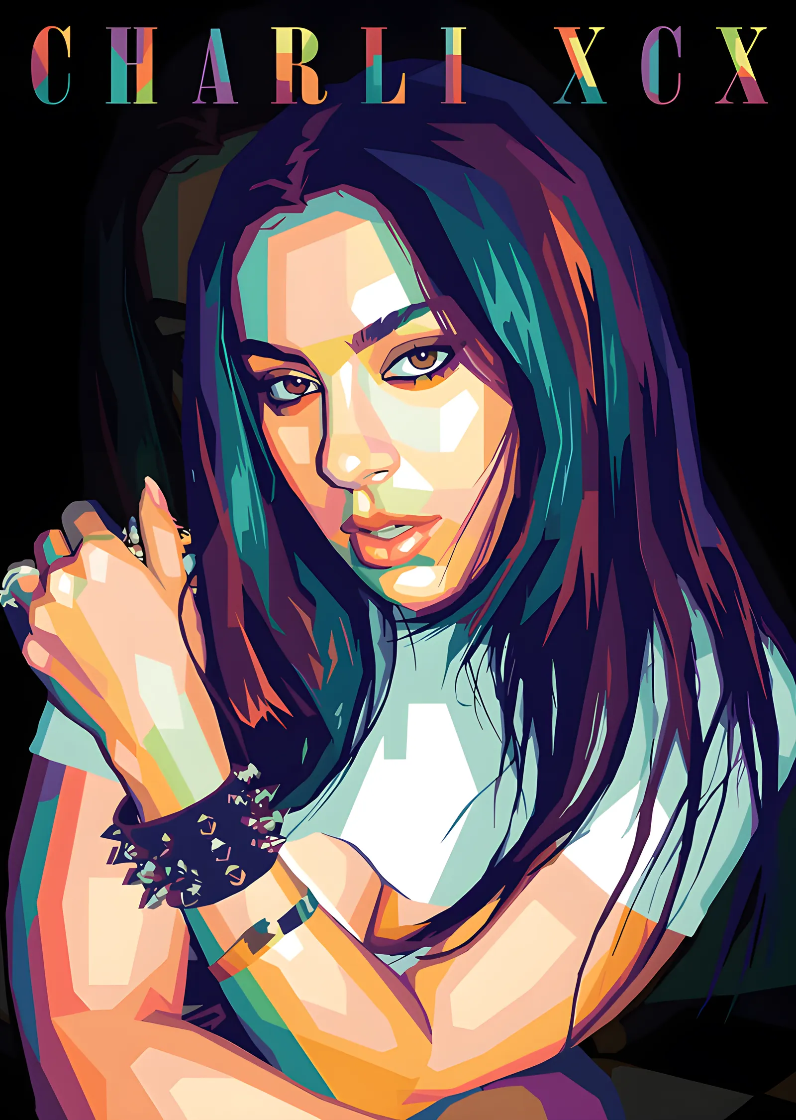 Charli XCX - Renk Bloklu Portre metal tablo