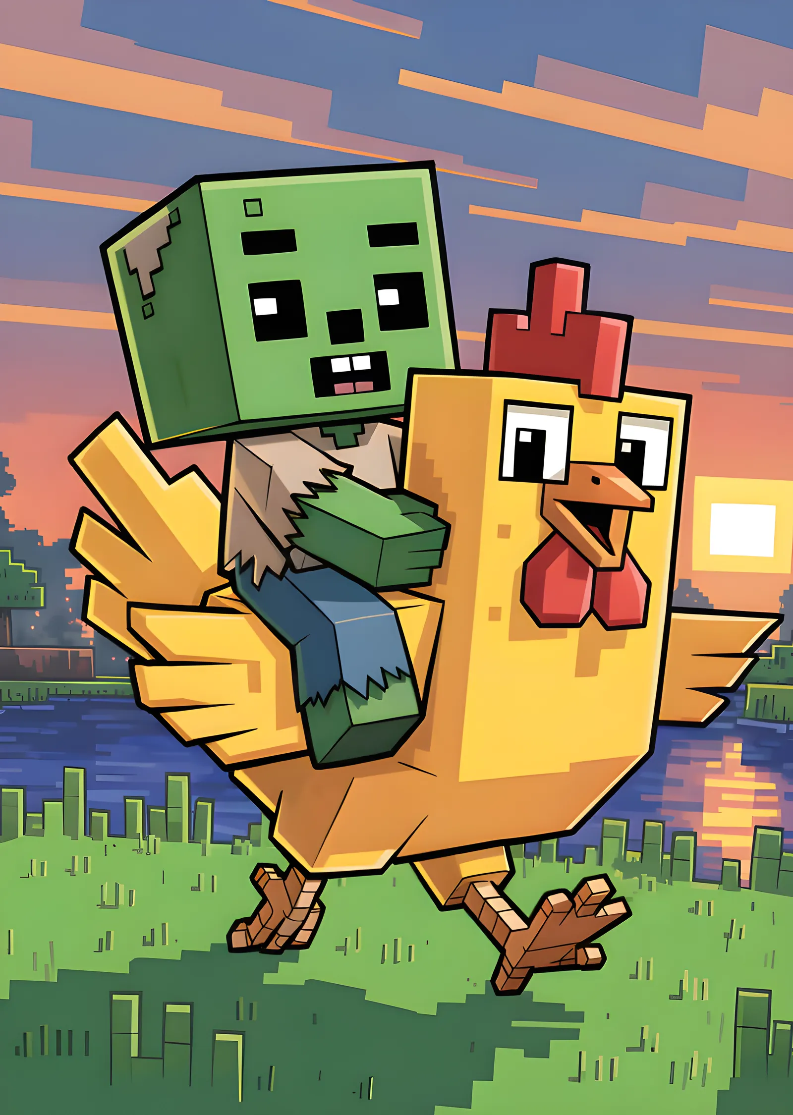 Minecraft - Chicken Jockey Göl Kıyısı metal tablo