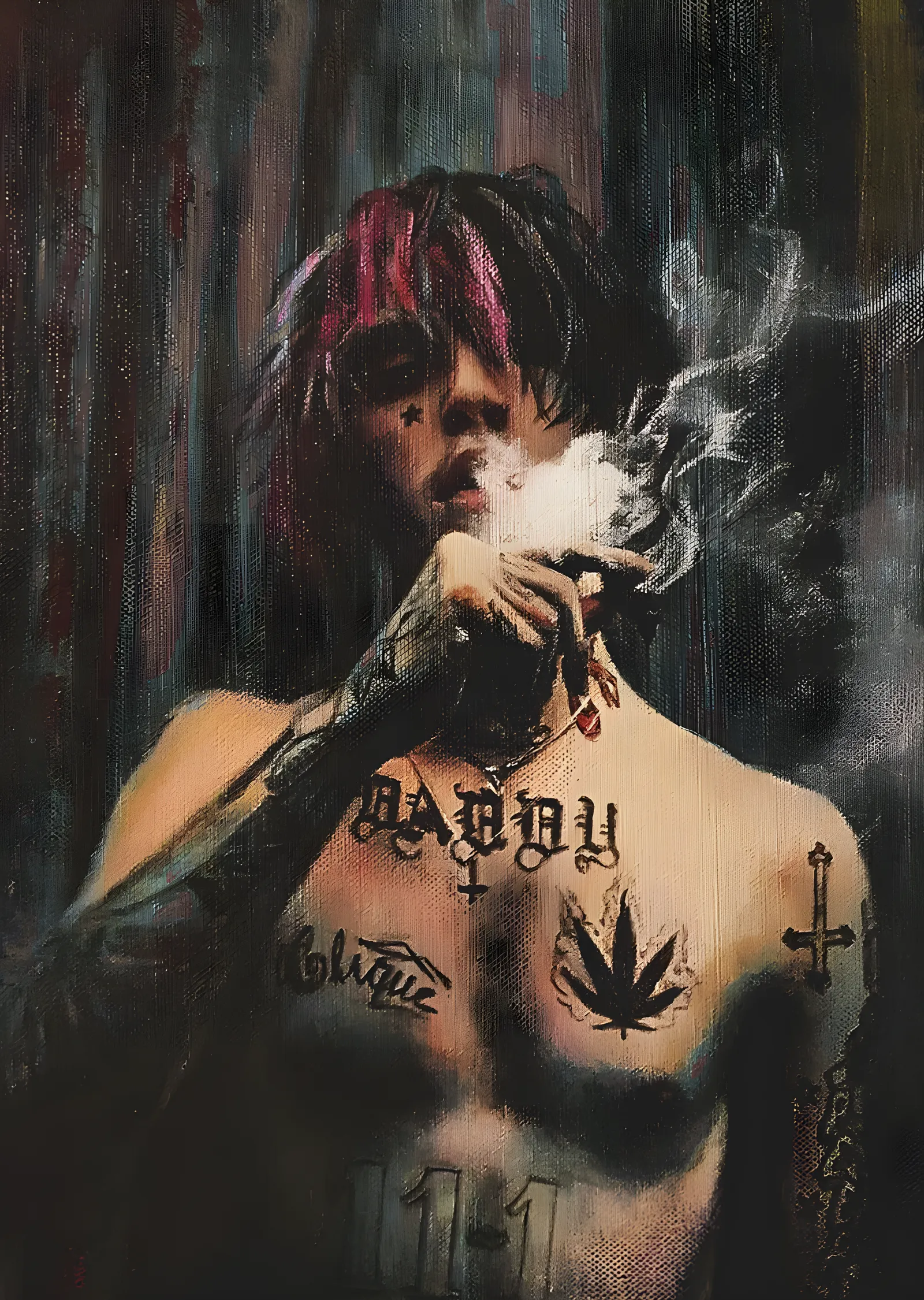 Lil Peep - Fırça Dokulu Duman Portresi metal tablo