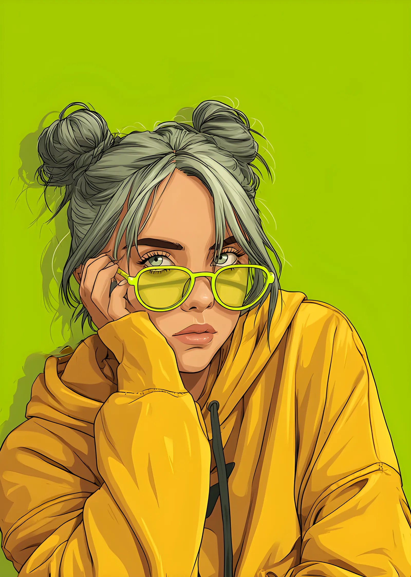 Billie Eilish - Sarı Montlu İllüstrasyon metal tablo