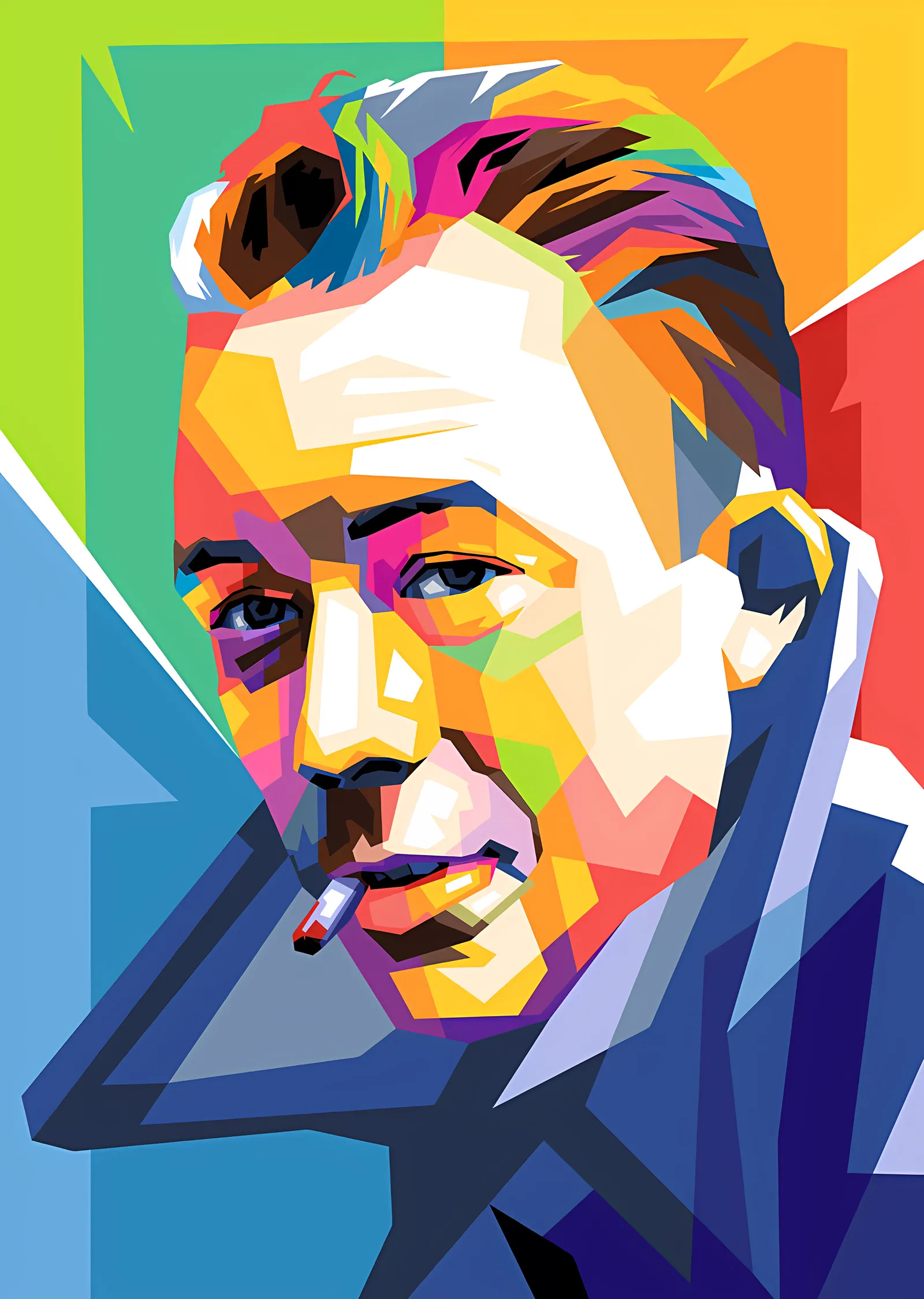 Albert Camus Çok Renkli Blok Portre metal tablo