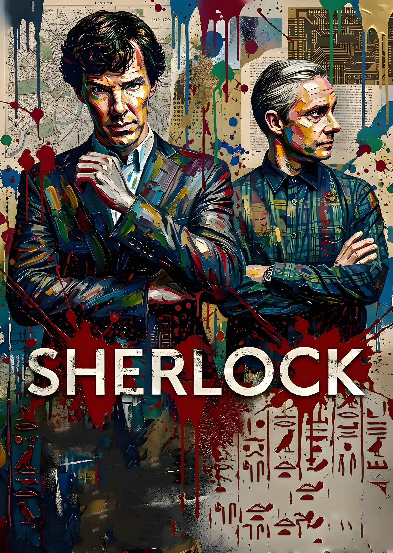 Sherlock - Fırça Darbeli İkili Portre metal tablo
