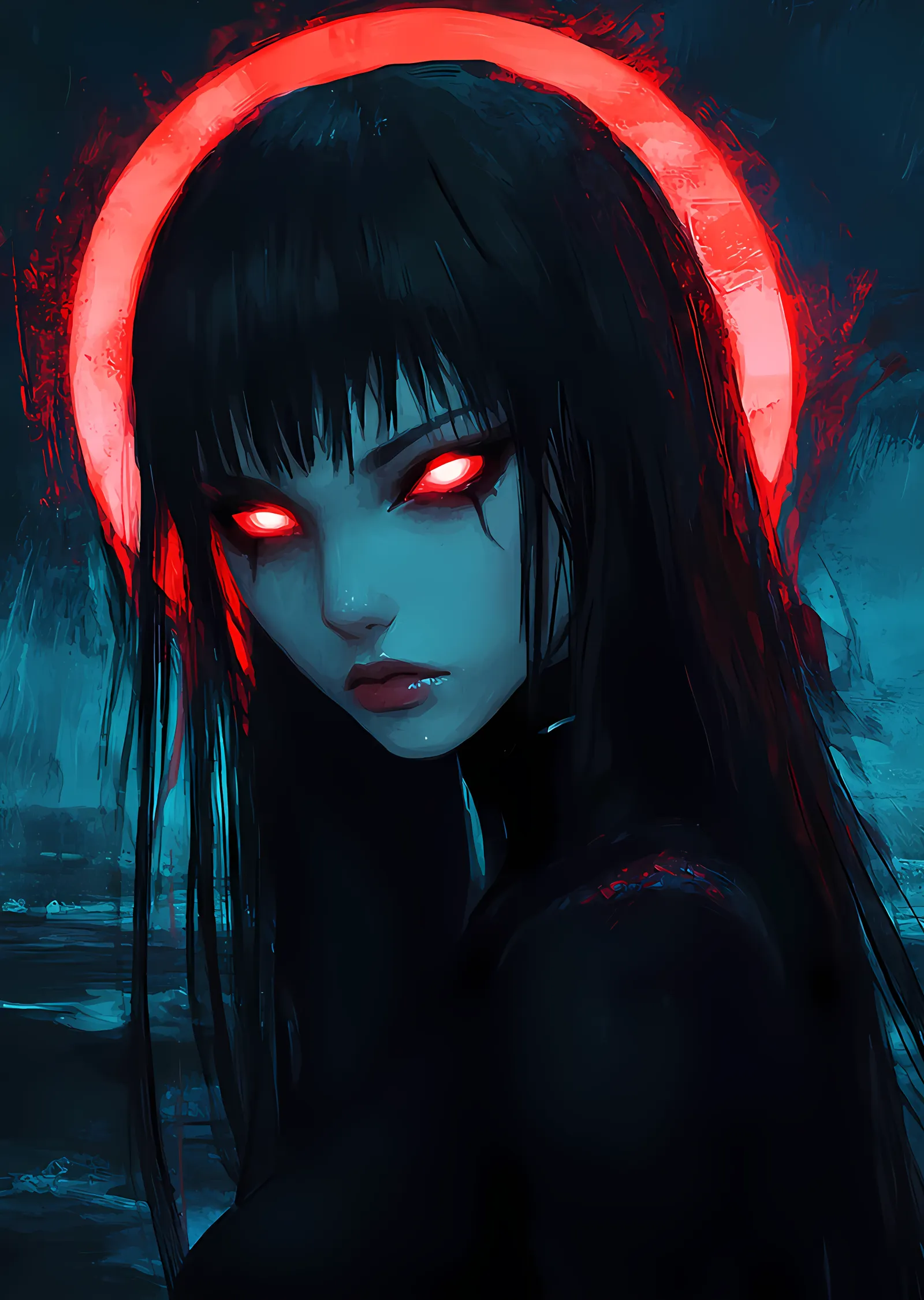 Kırmızı Halkalı Karanlık Anime Portre metal tablo