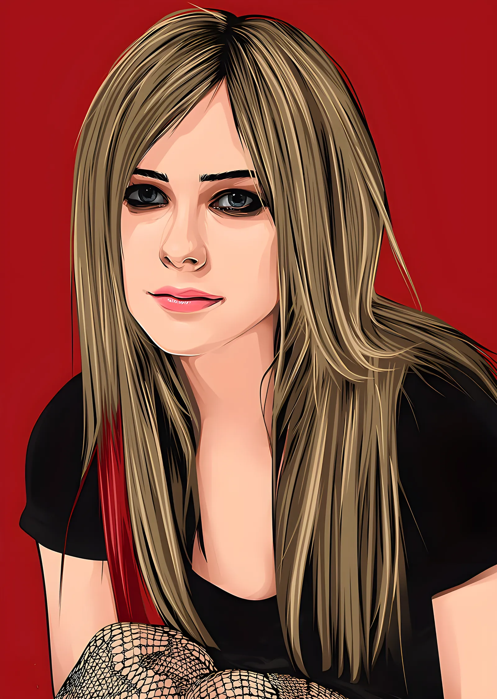 Avril Lavigne - Kırmızı Zeminde Düz Portre metal tablo