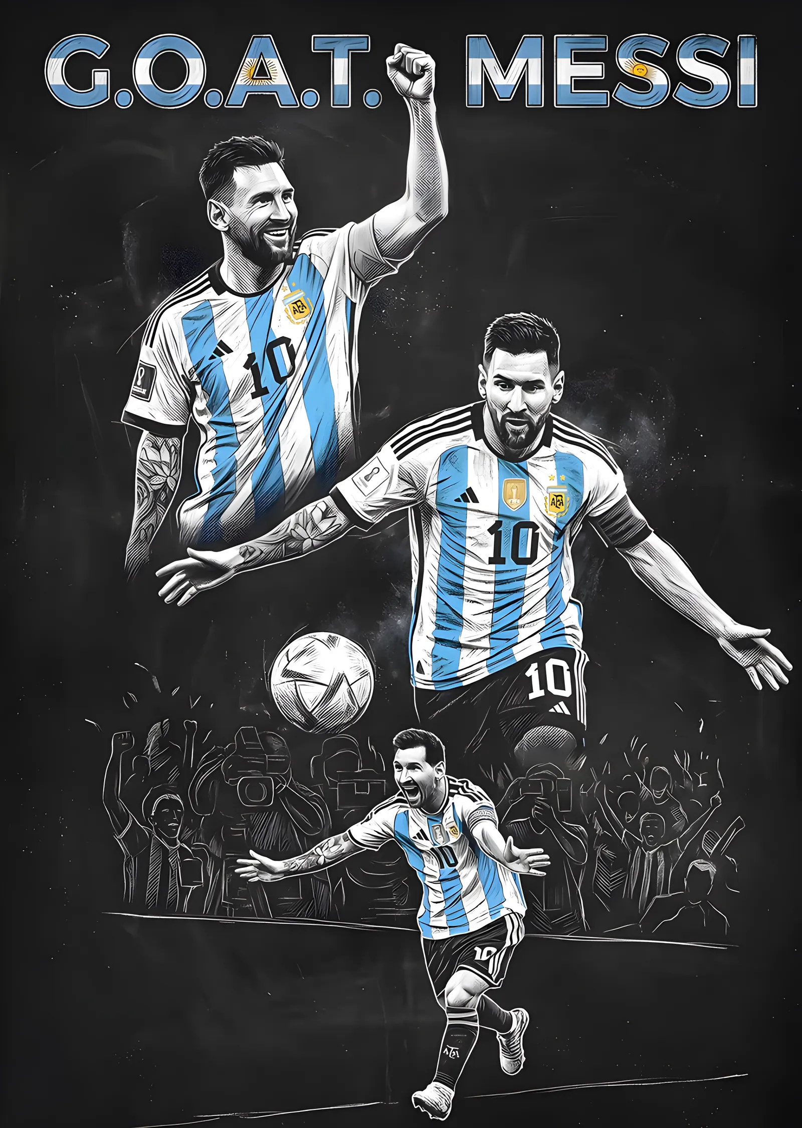 Lionel Messi - G.O.A.T. Üçlemesi metal tablo
