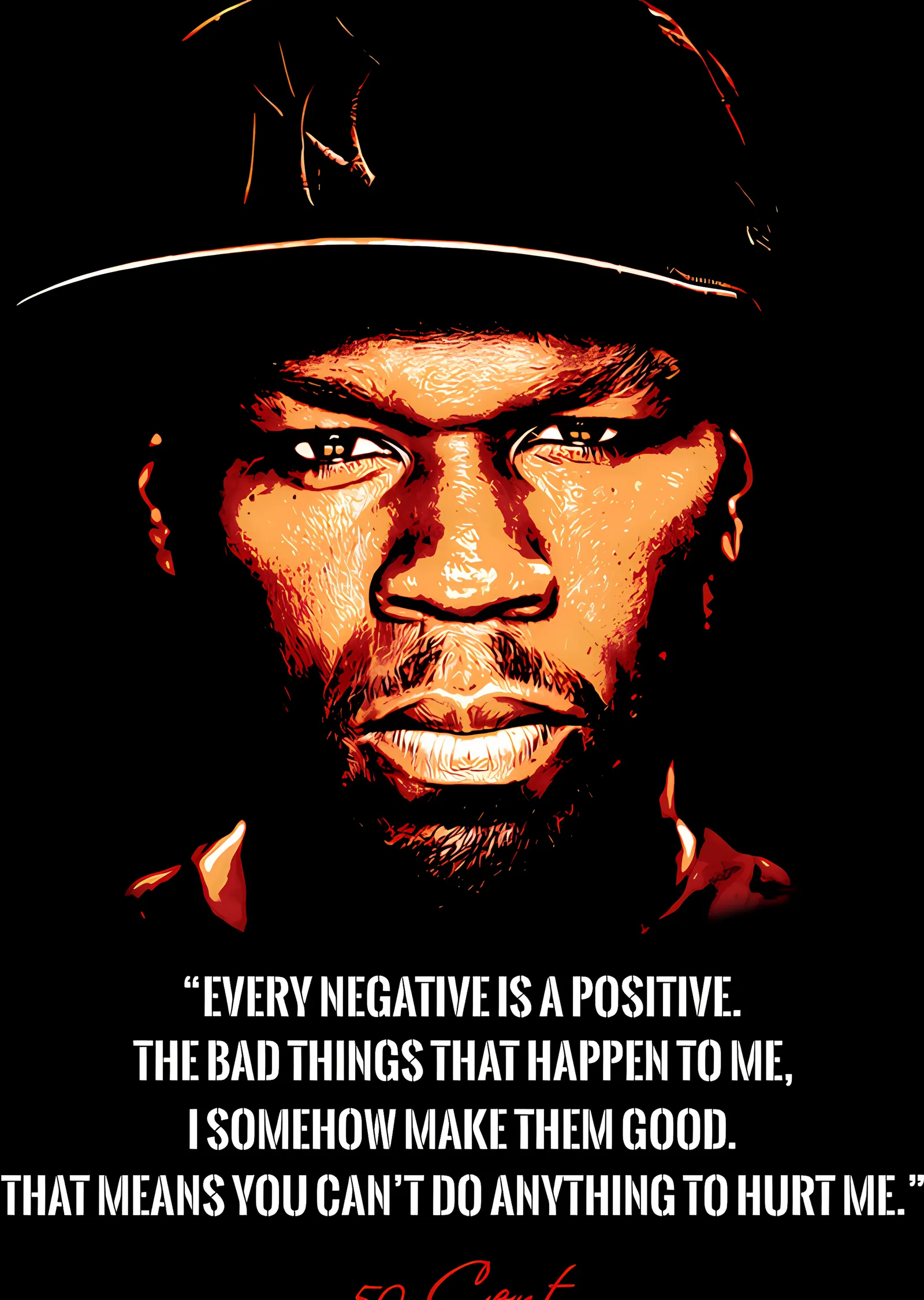 50 Cent - Karanlıkta Portre ve Alıntı metal tablo