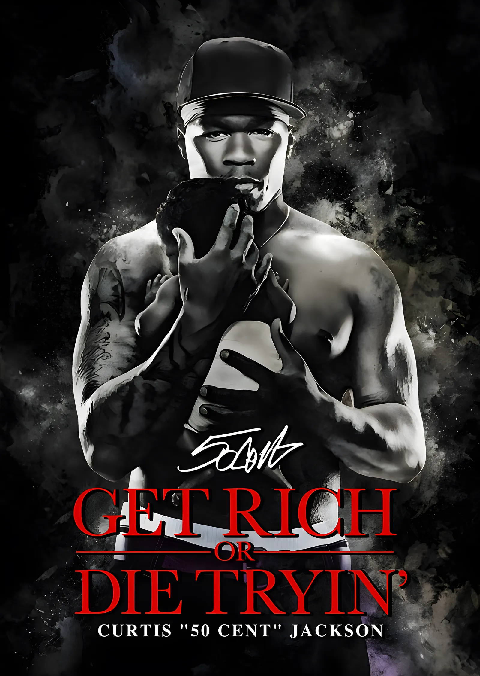 50 Cent - Get Rich or Die Tryin Siyah Beyaz metal tablo