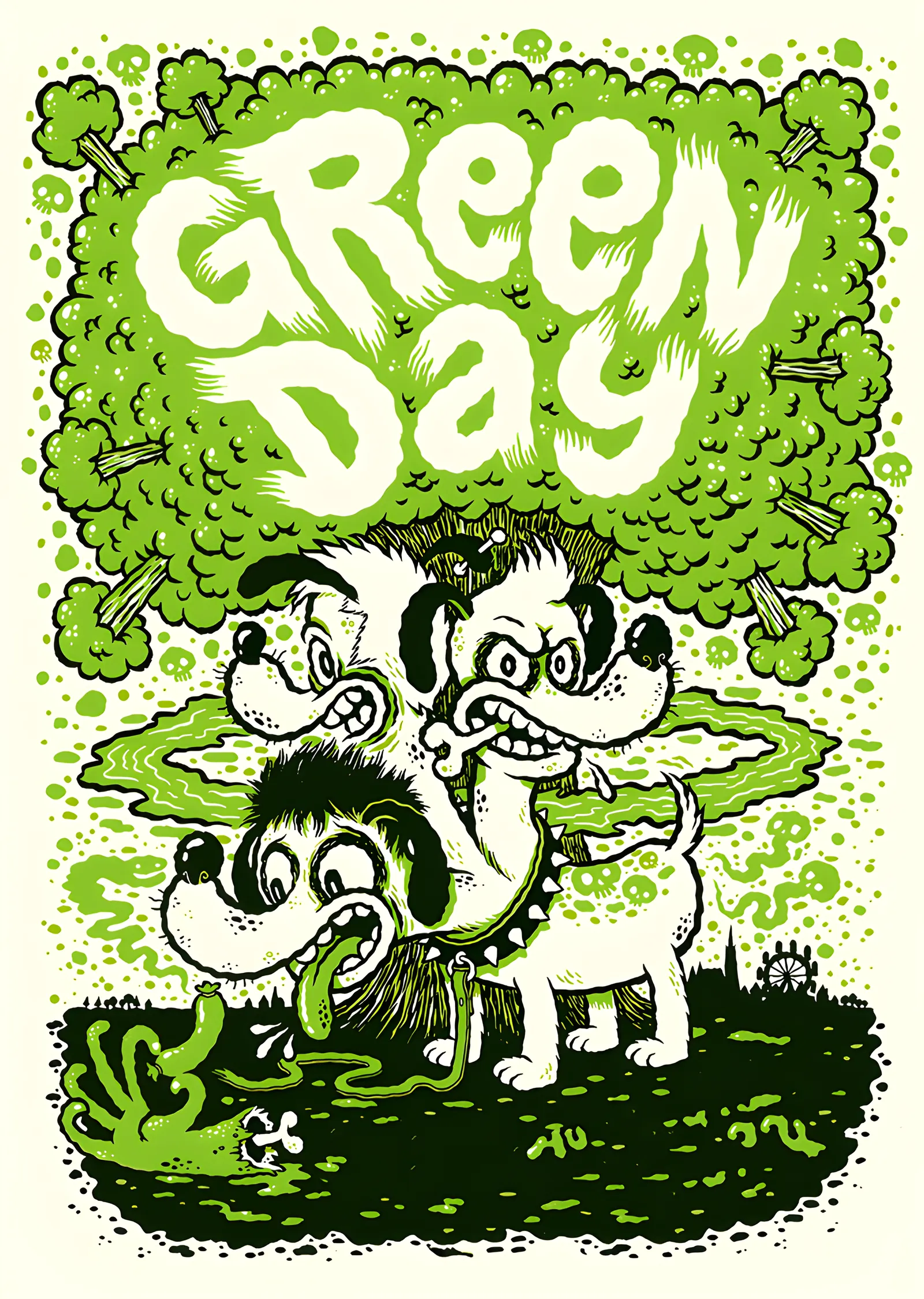 Green Day - Yeşil Köpekler Çizimi metal tablo