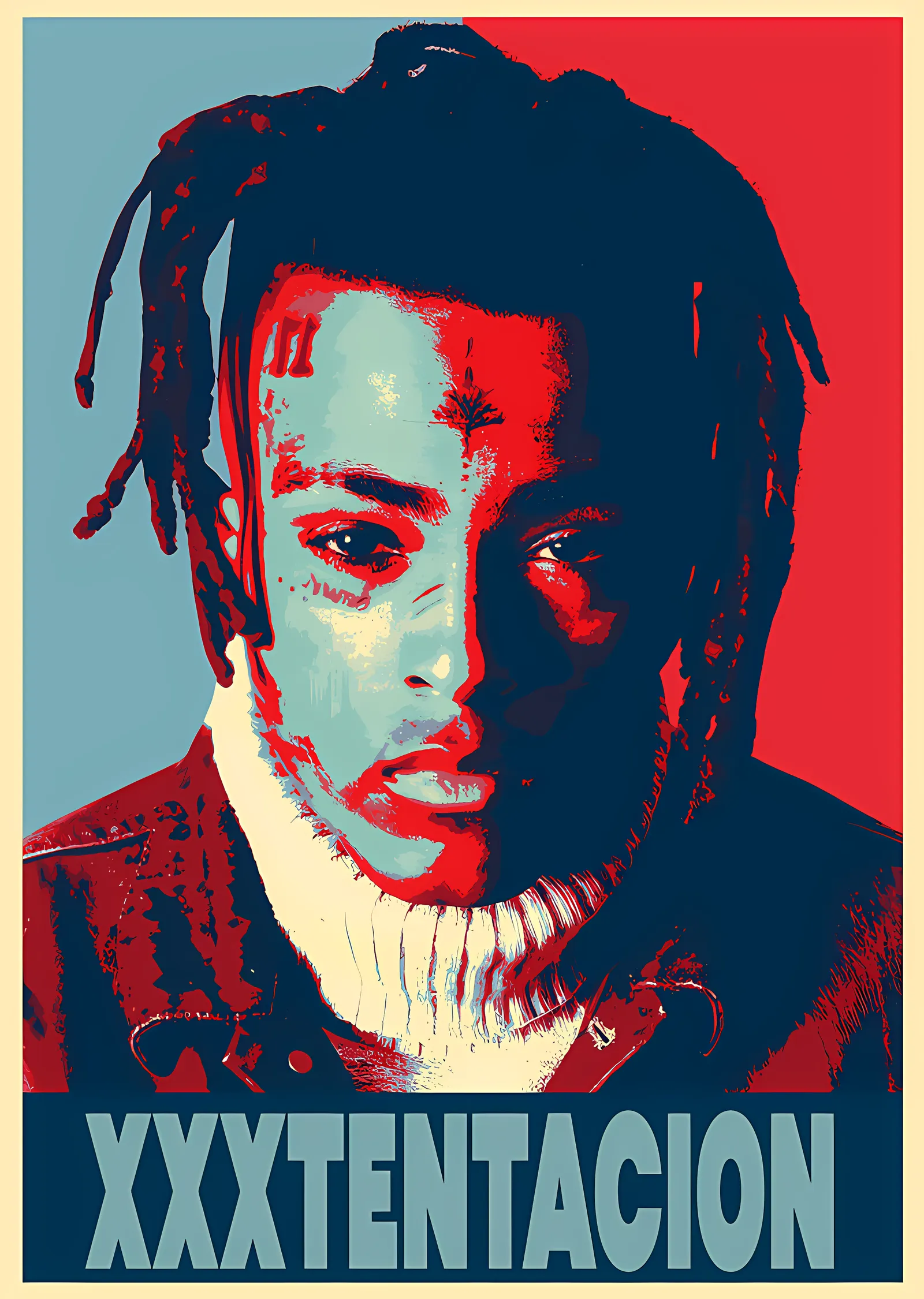 XXXTentacion - Mavi Kırmızı Poster Portre metal tablo