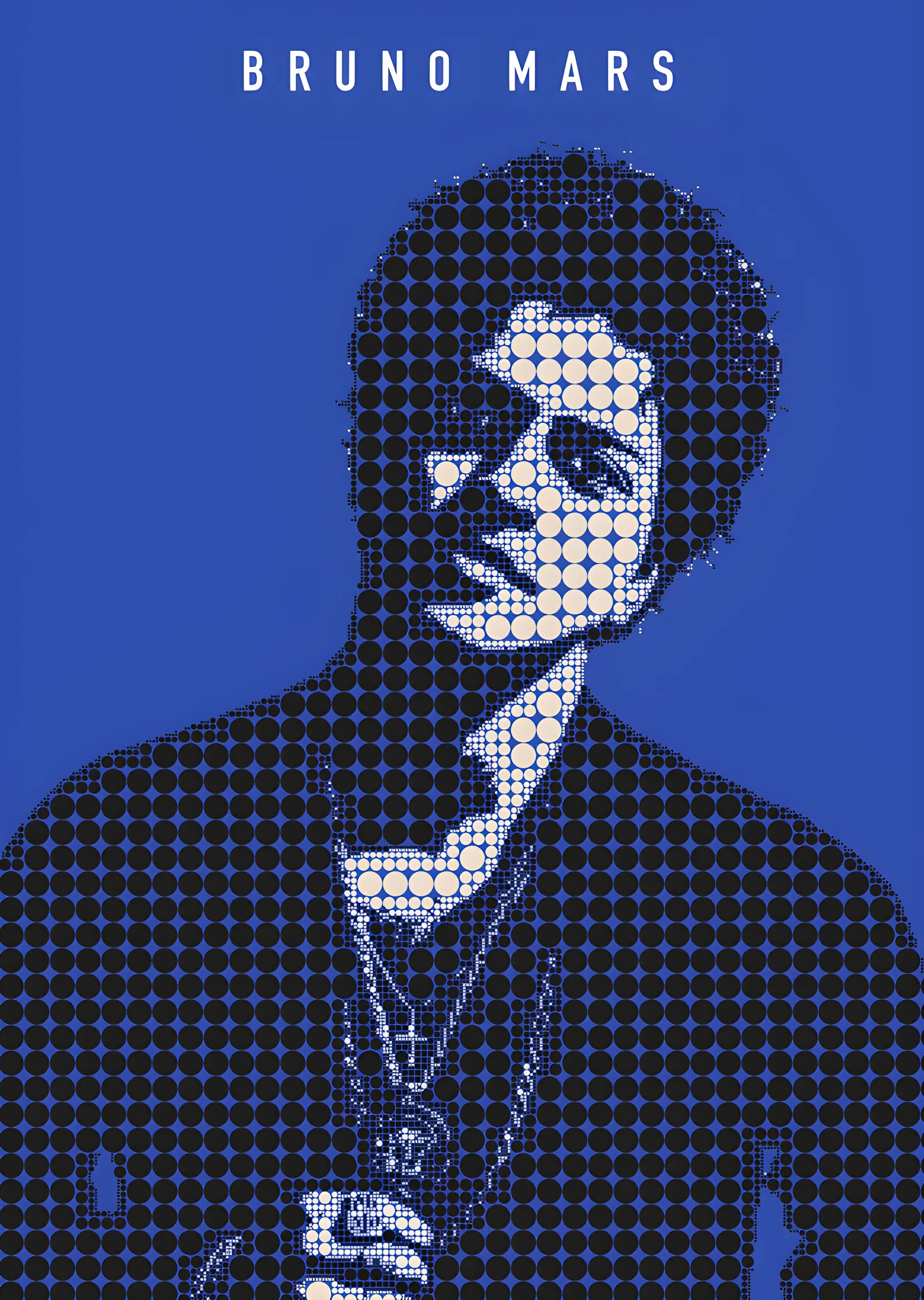 Bruno Mars - Lacivert Halftone Portre metal tablo