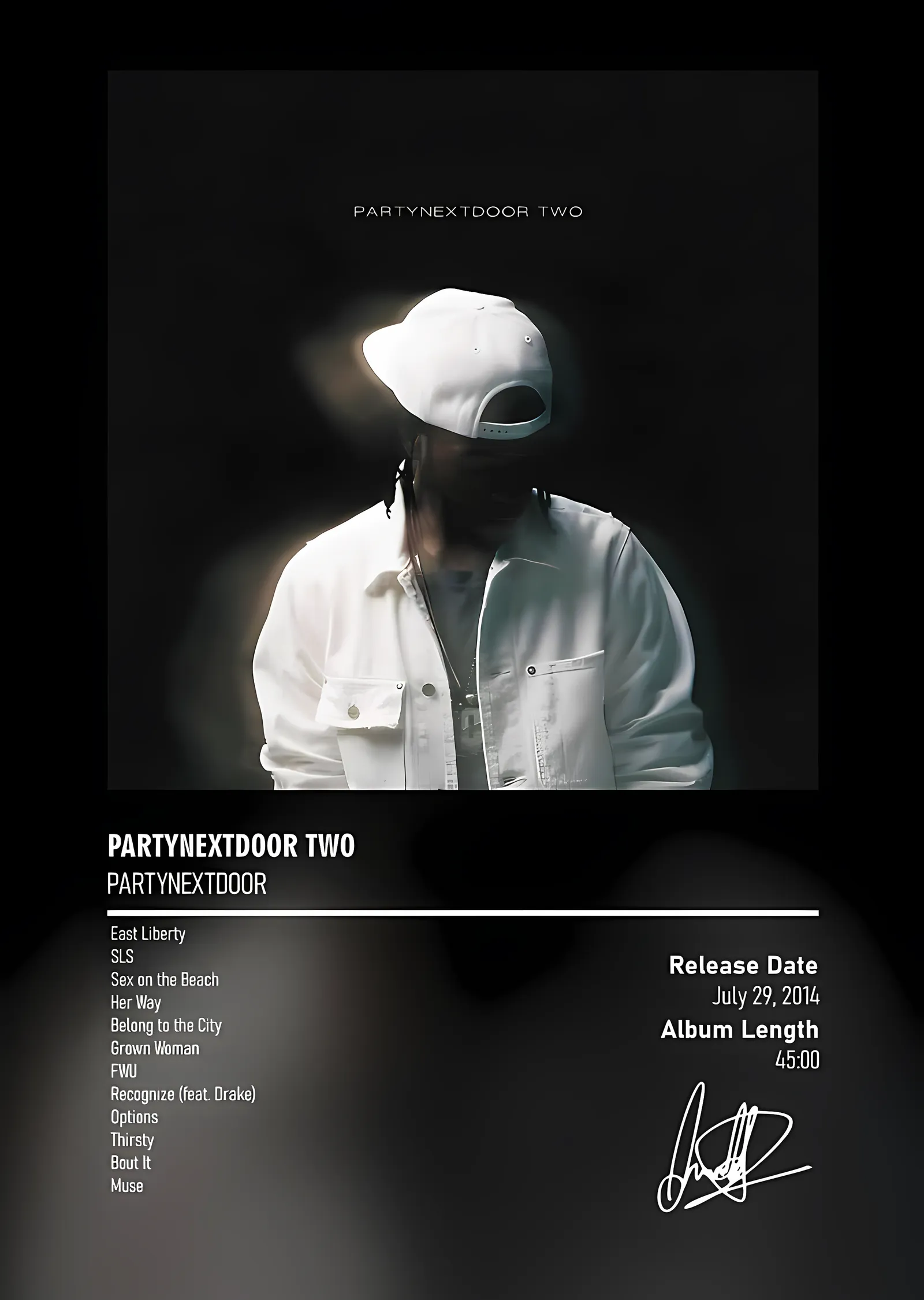 PARTYNEXTDOOR TWO - Minimal Albüm Kartı metal tablo
