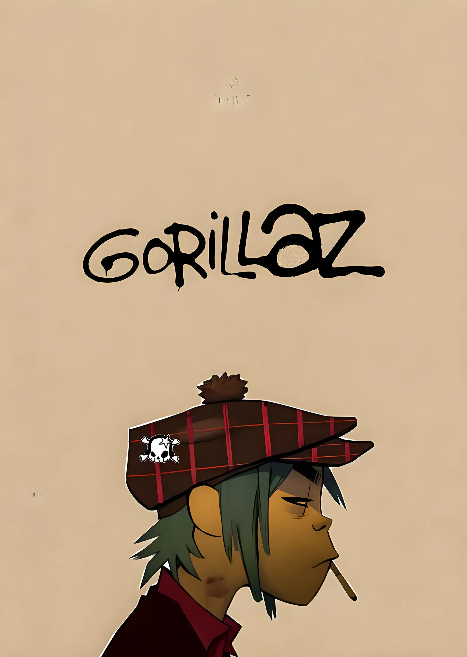 Gorillaz - Krem Zeminde Kasketli Profil metal tablo