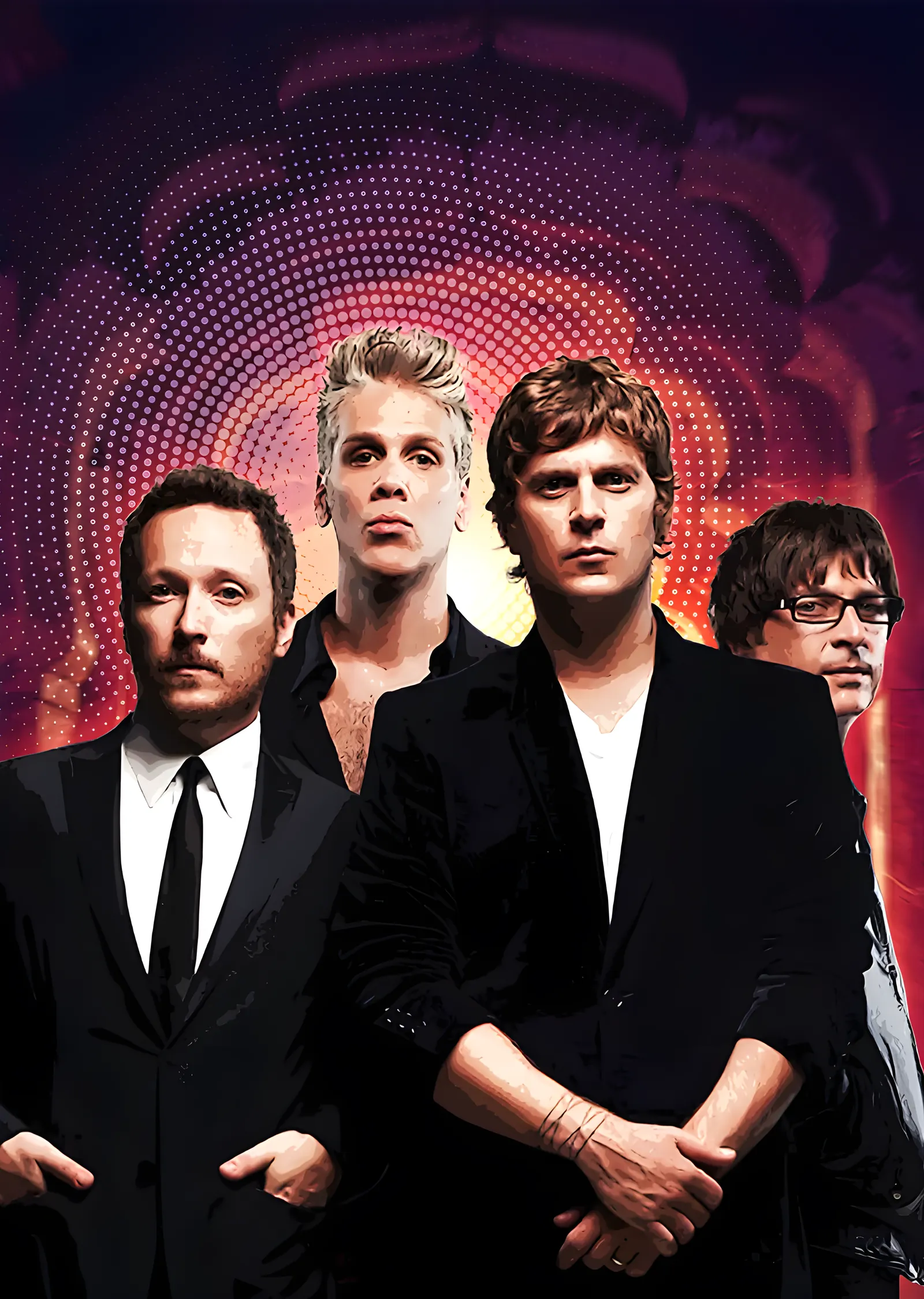 Matchbox Twenty - Kırmızı Halftone Grup Karesi metal tablo