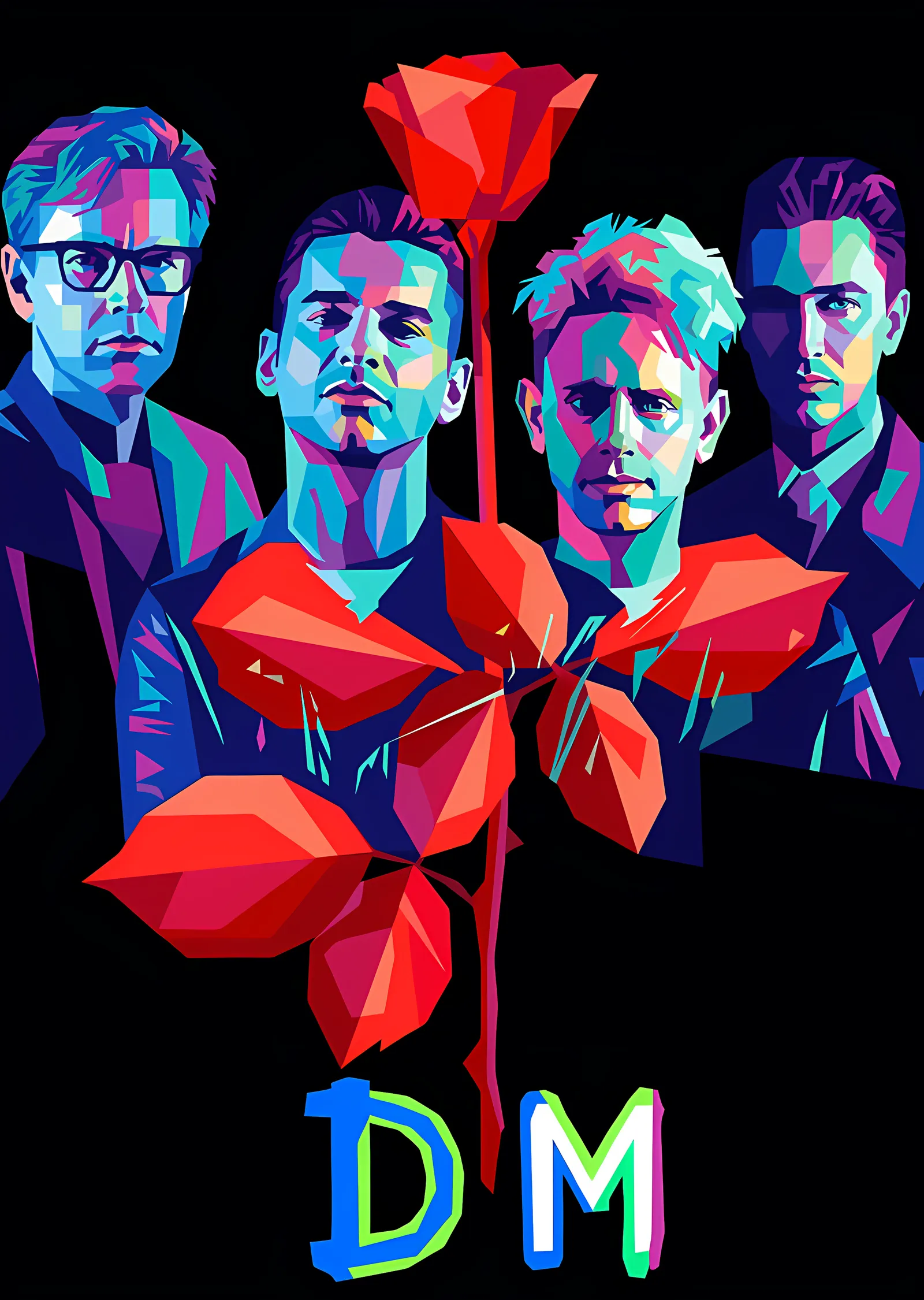 Depeche Mode - Kırmızı Gül ve Grup metal tablo