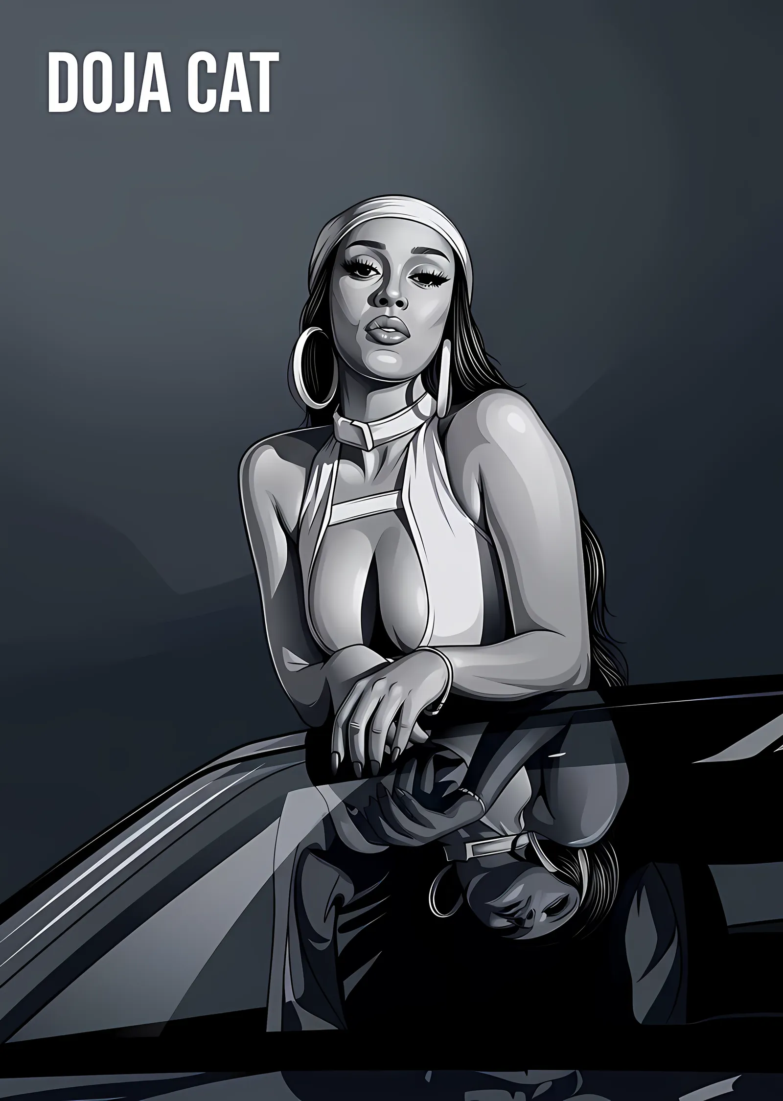 Doja Cat - Siyah Beyaz Araba Karesi metal tablo