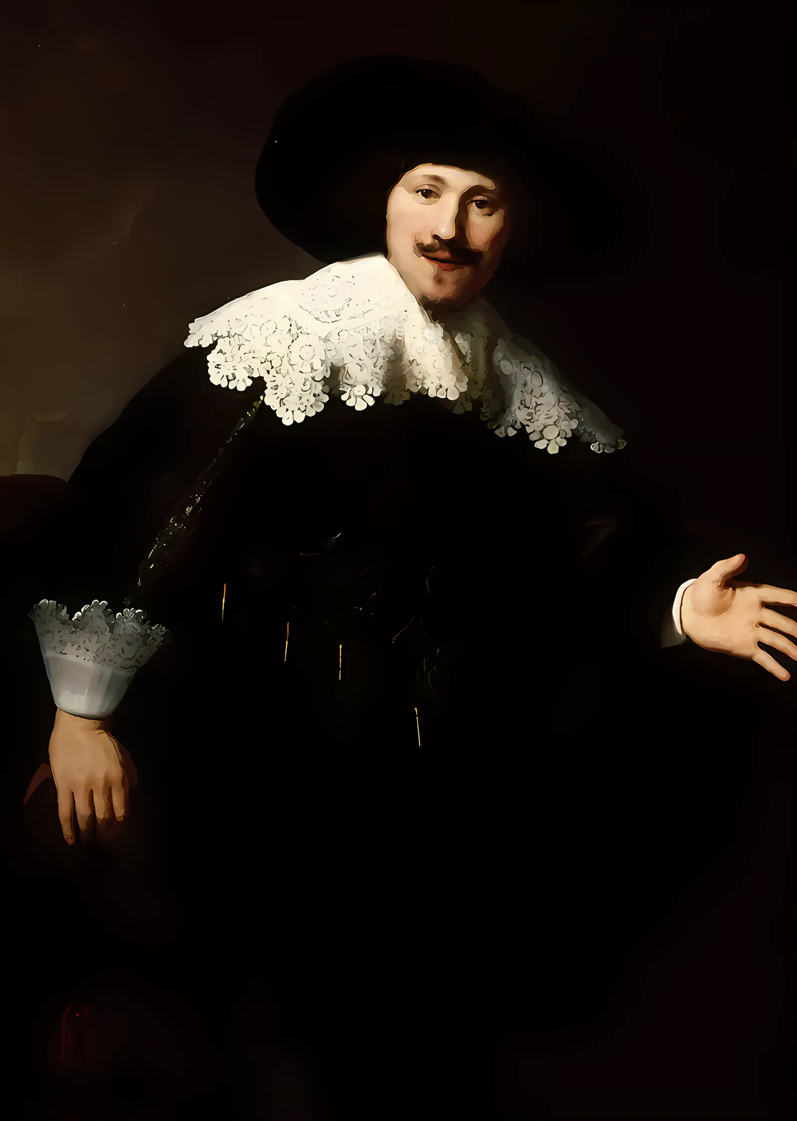 Dantel Yakalı Beyefendi Portresi - Rembrandt metal tablo