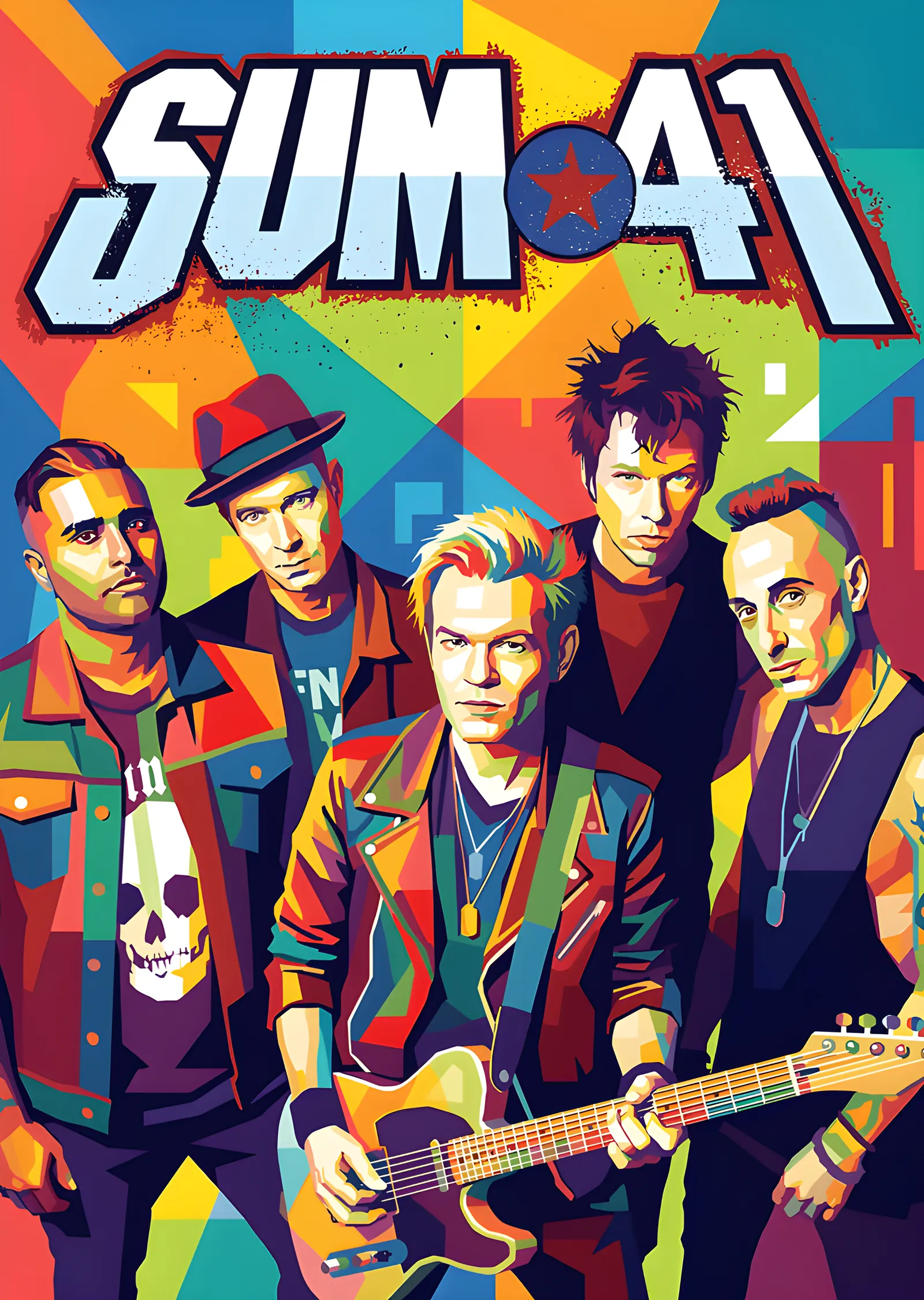Sum 41 - Renkli Bloklu Grup Karesi metal tablo