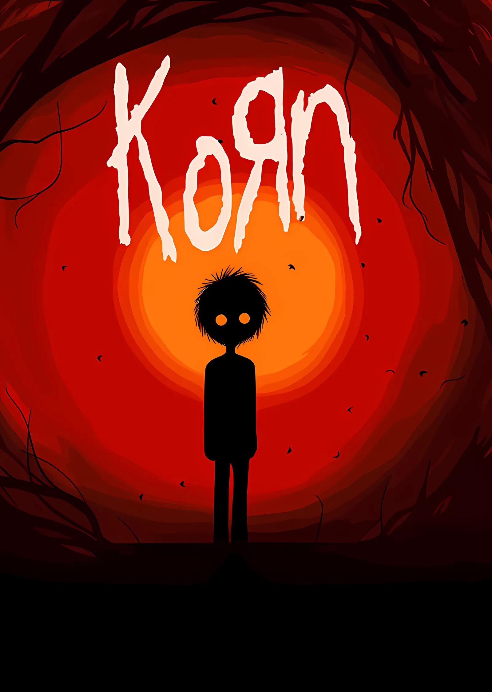 Korn - Kırmızı Halede Çocuk Silüeti metal tablo