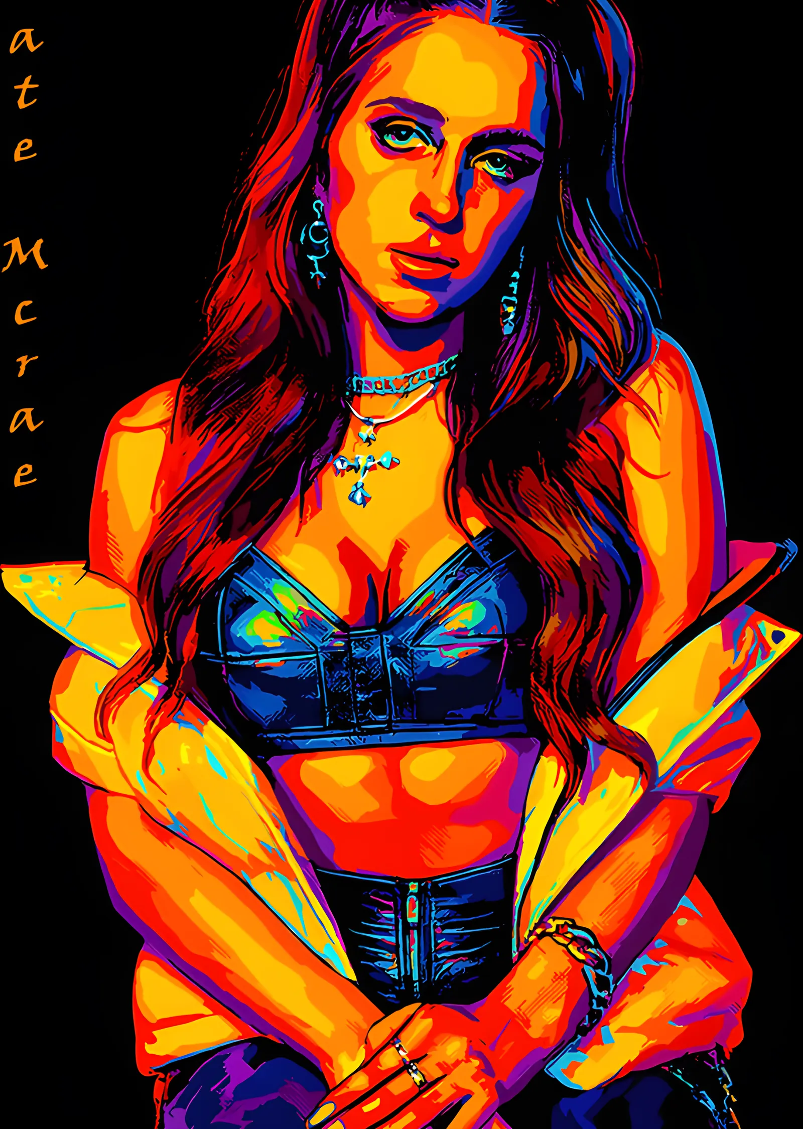 Tate McRae - Turuncu Neon Portre metal tablo