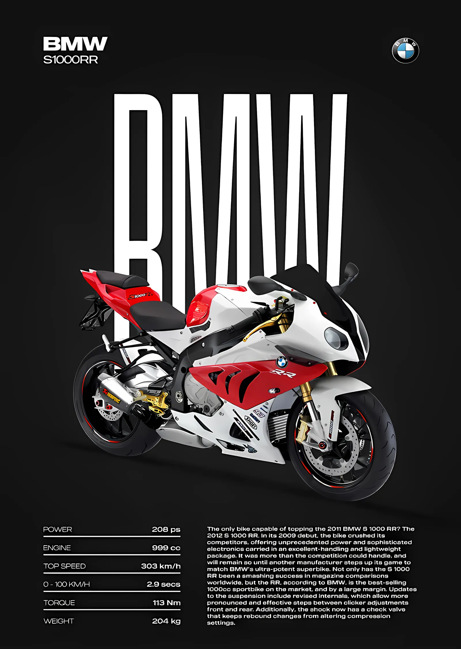 BMW S1000RR - Kırmızı Beyaz Künye Afişi metal tablo