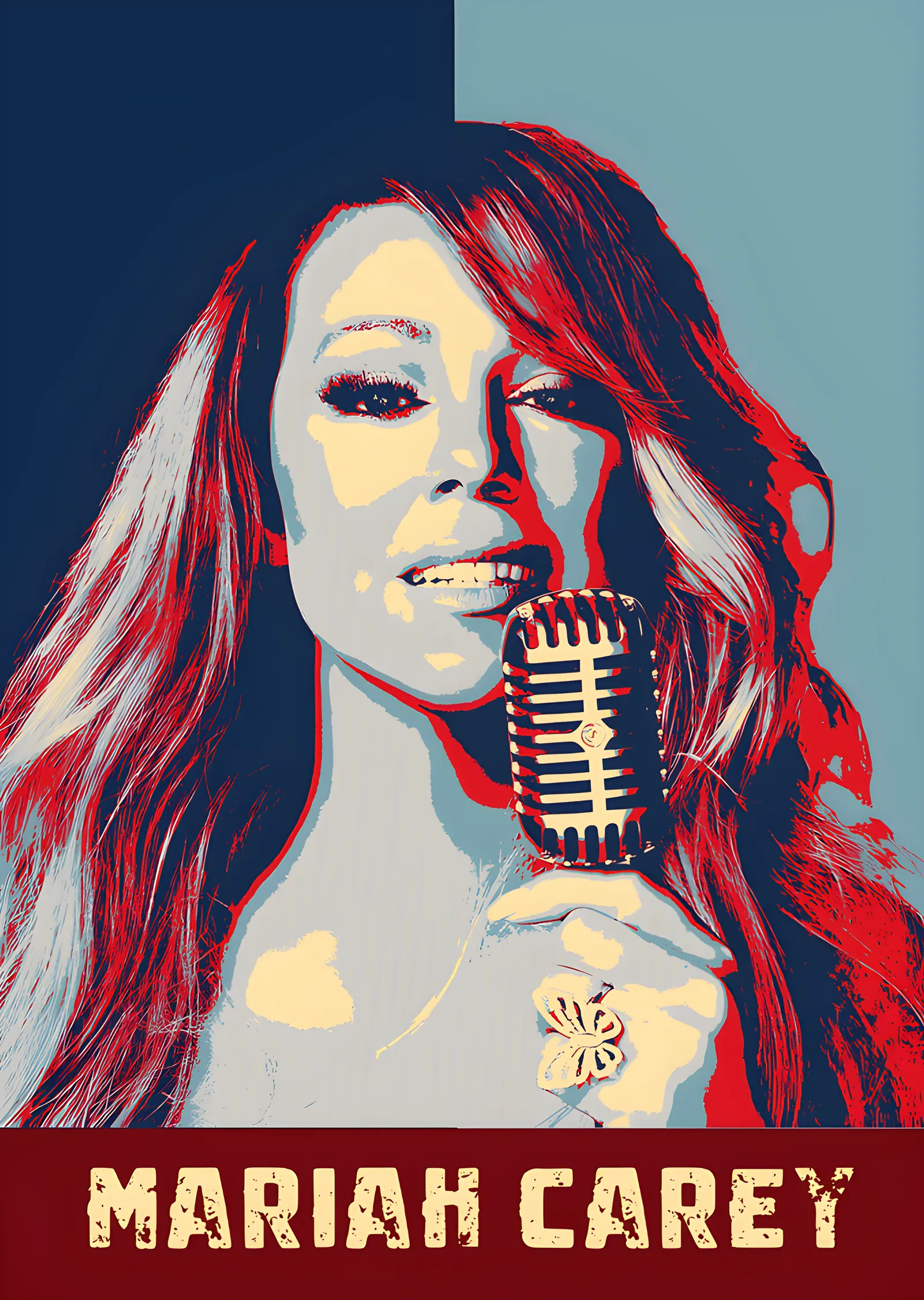 Mariah Carey - Kırmızı Mavi Poster Portre metal tablo