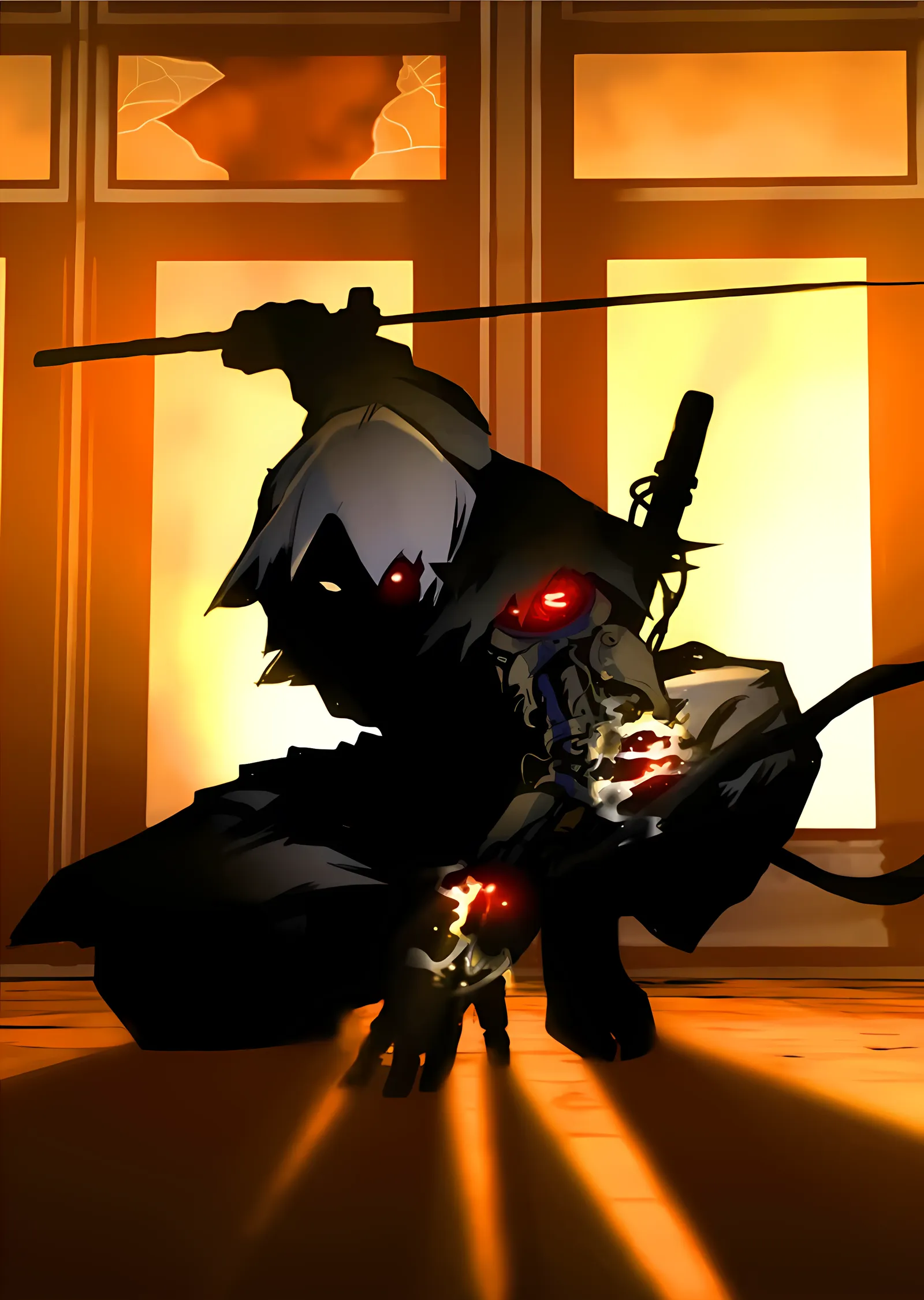 Turuncu Işıkta Ninja metal tablo