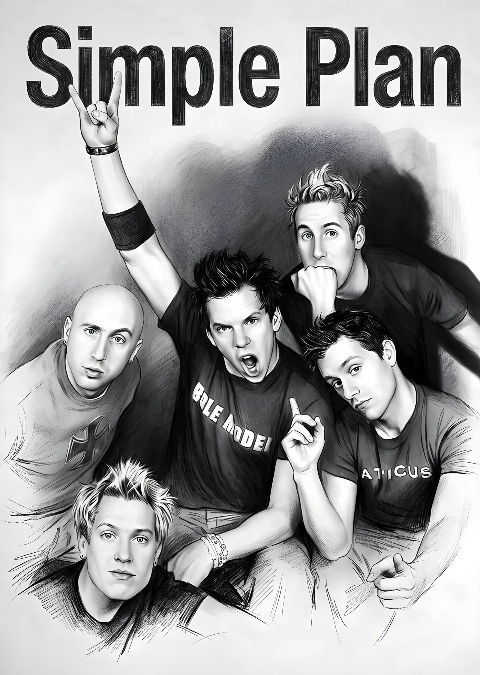 Simple Plan - Karakalem Grup Portresi metal tablo