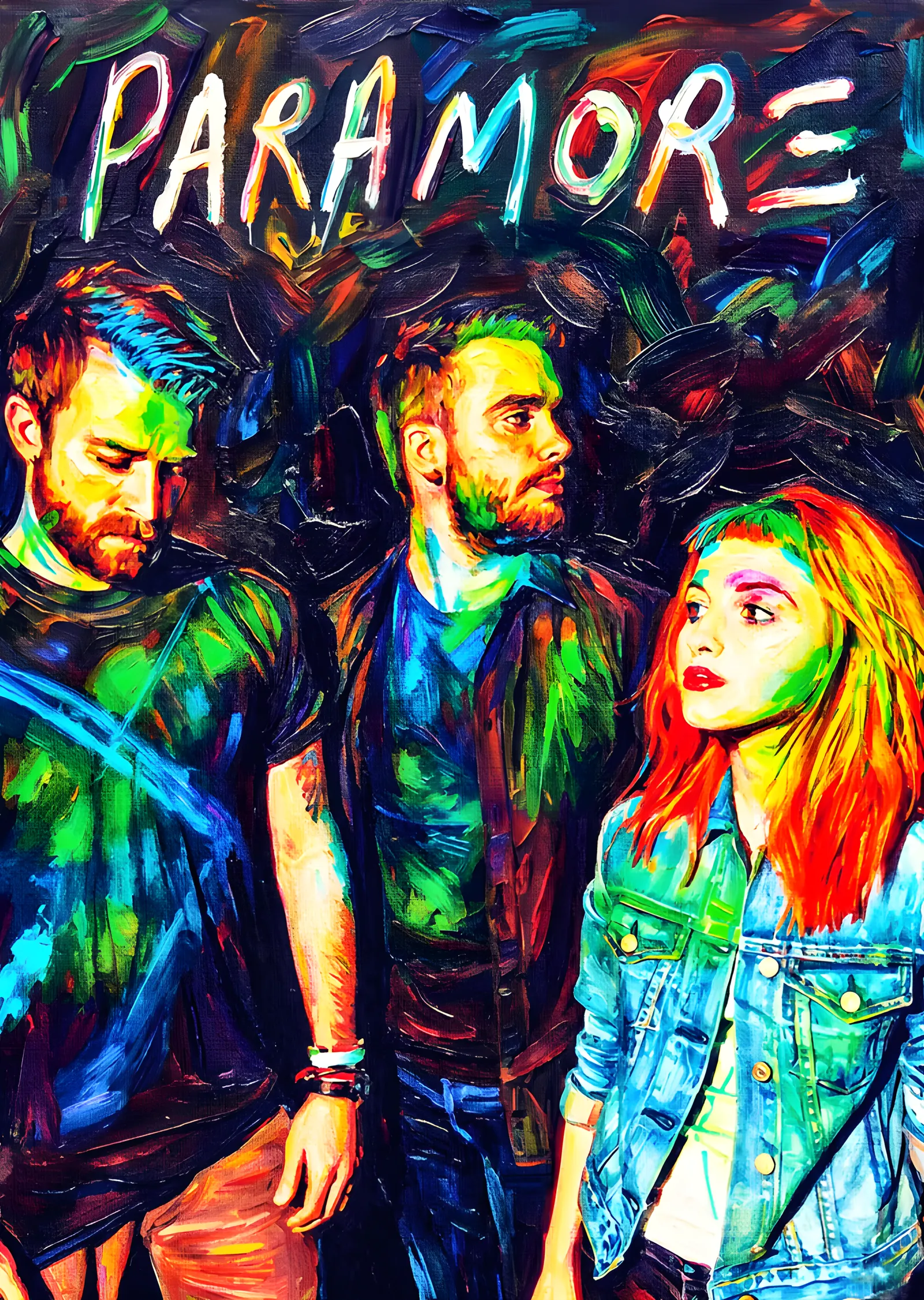 Paramore - Fırça Darbeli Üçlü Portre metal tablo