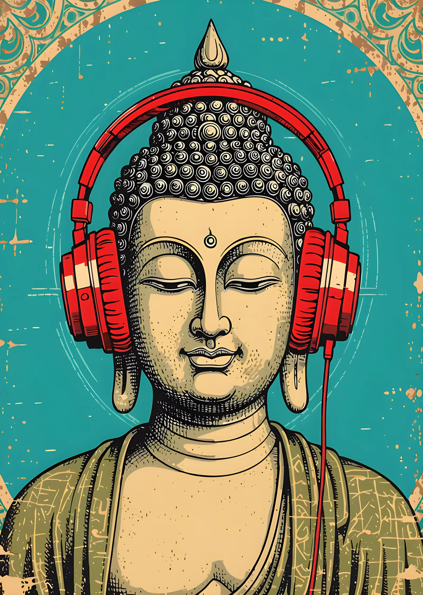 Kulaklıklı Buda metal tablo