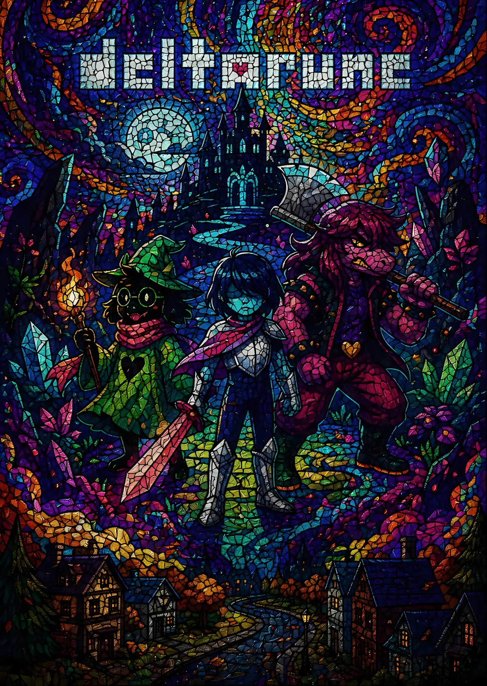 Deltarune - Vitray Mozaik Dünyası metal tablo