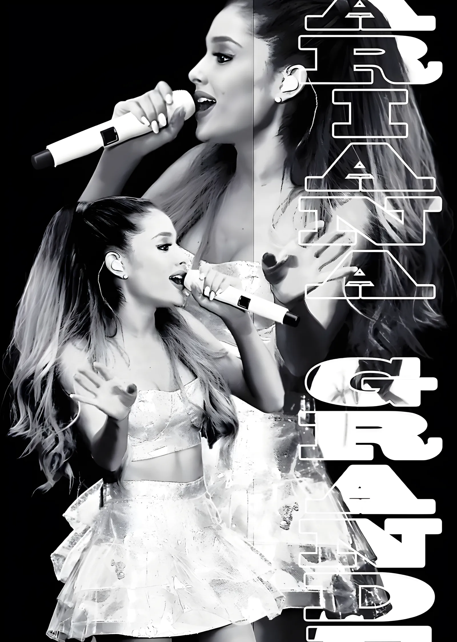 Ariana Grande - Siyah Beyaz Sahne metal tablo