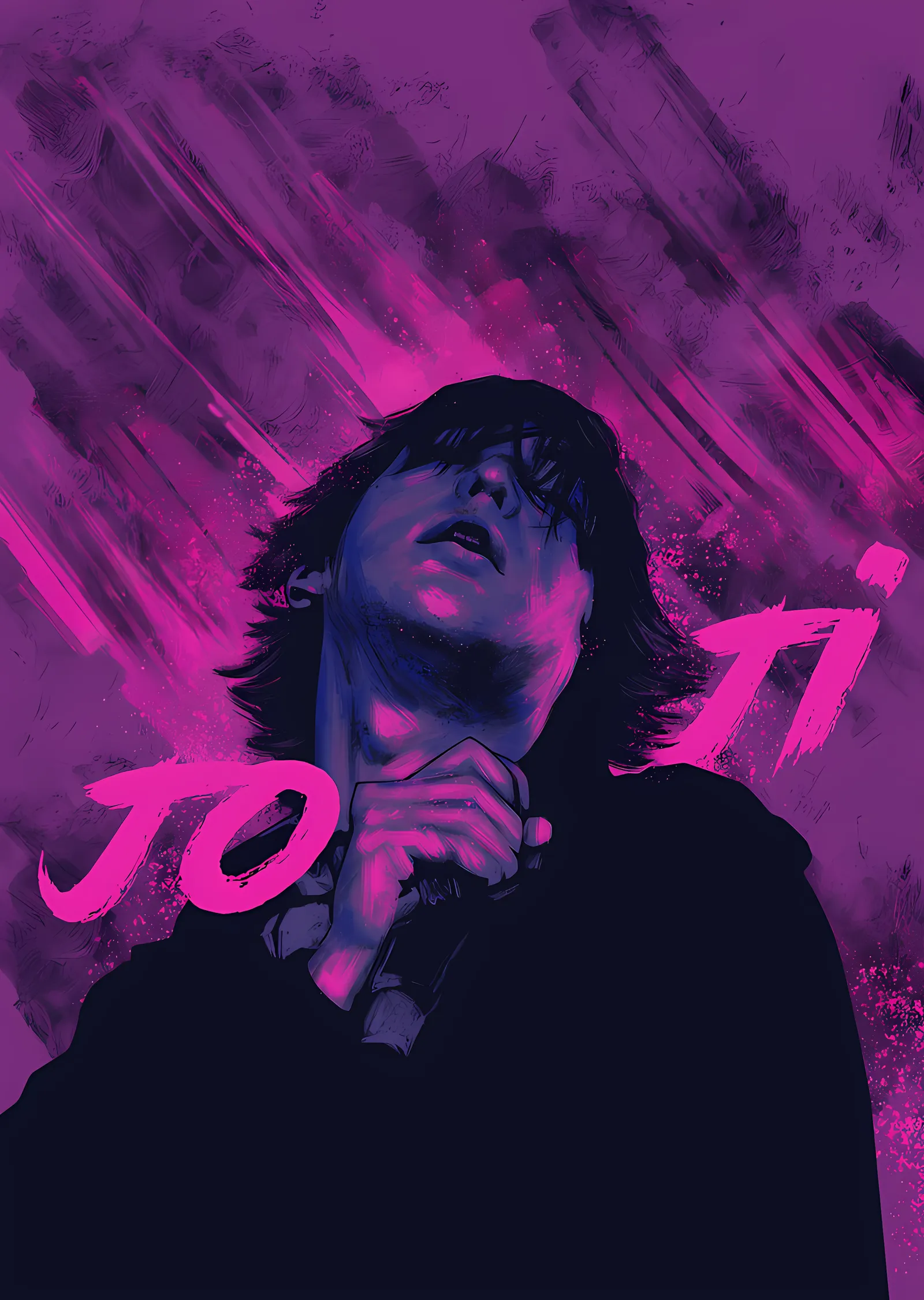 Joji - Mor ve Pembe Neon Portre metal tablo