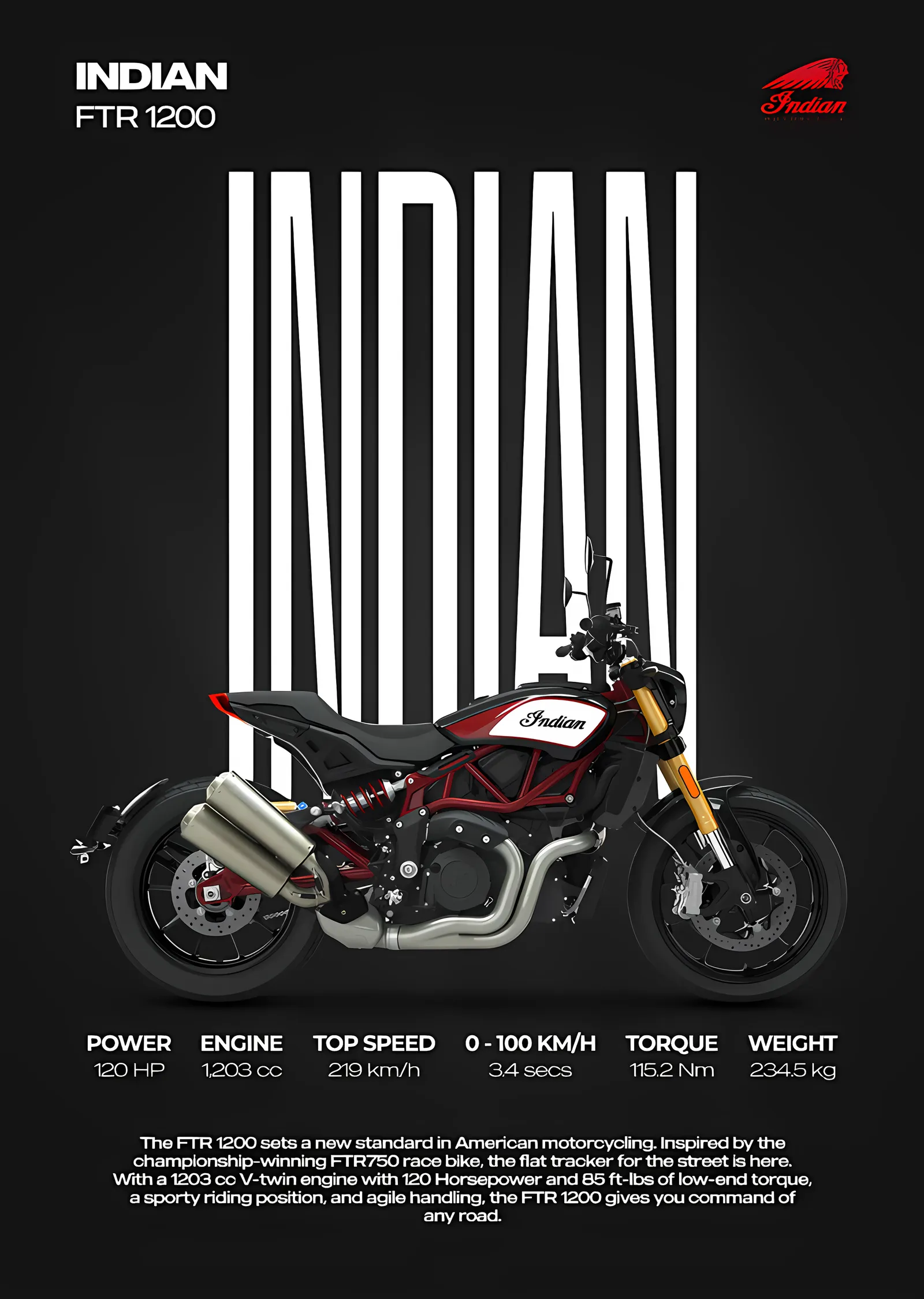 Indian FTR 1200 - Kırmızı Kadro metal tablo