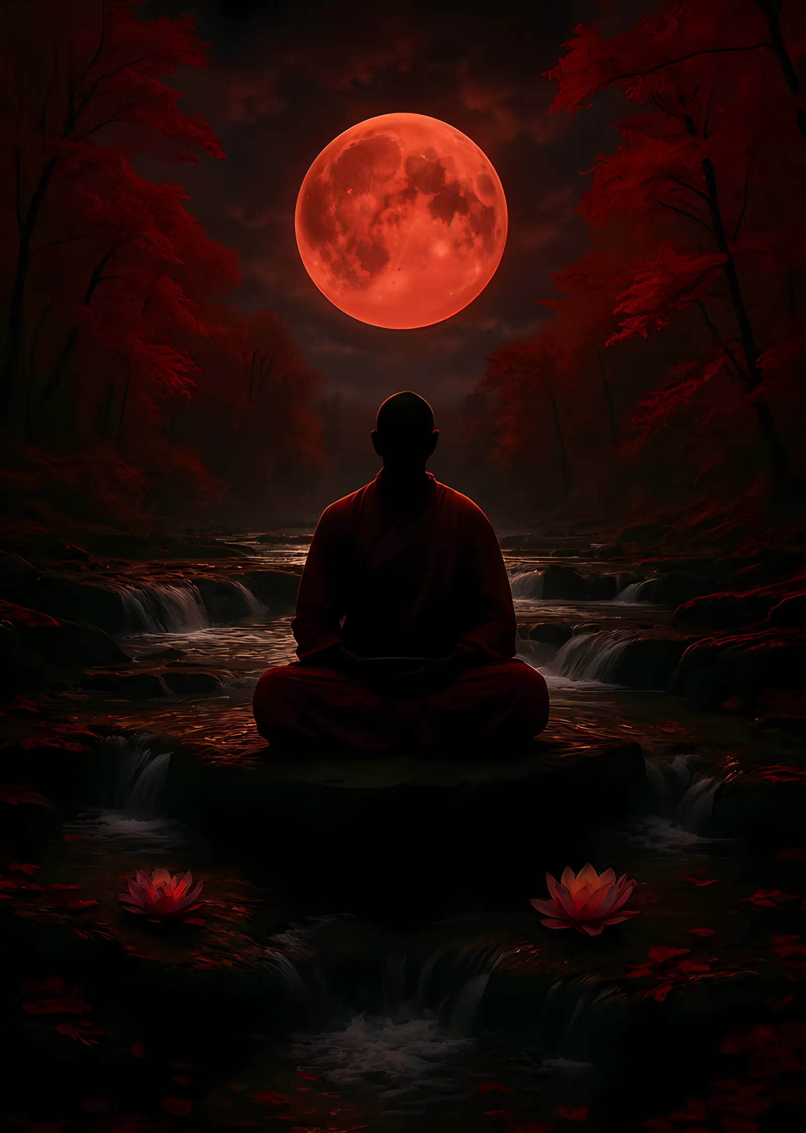Kızıl Ayda Meditasyon metal tablo