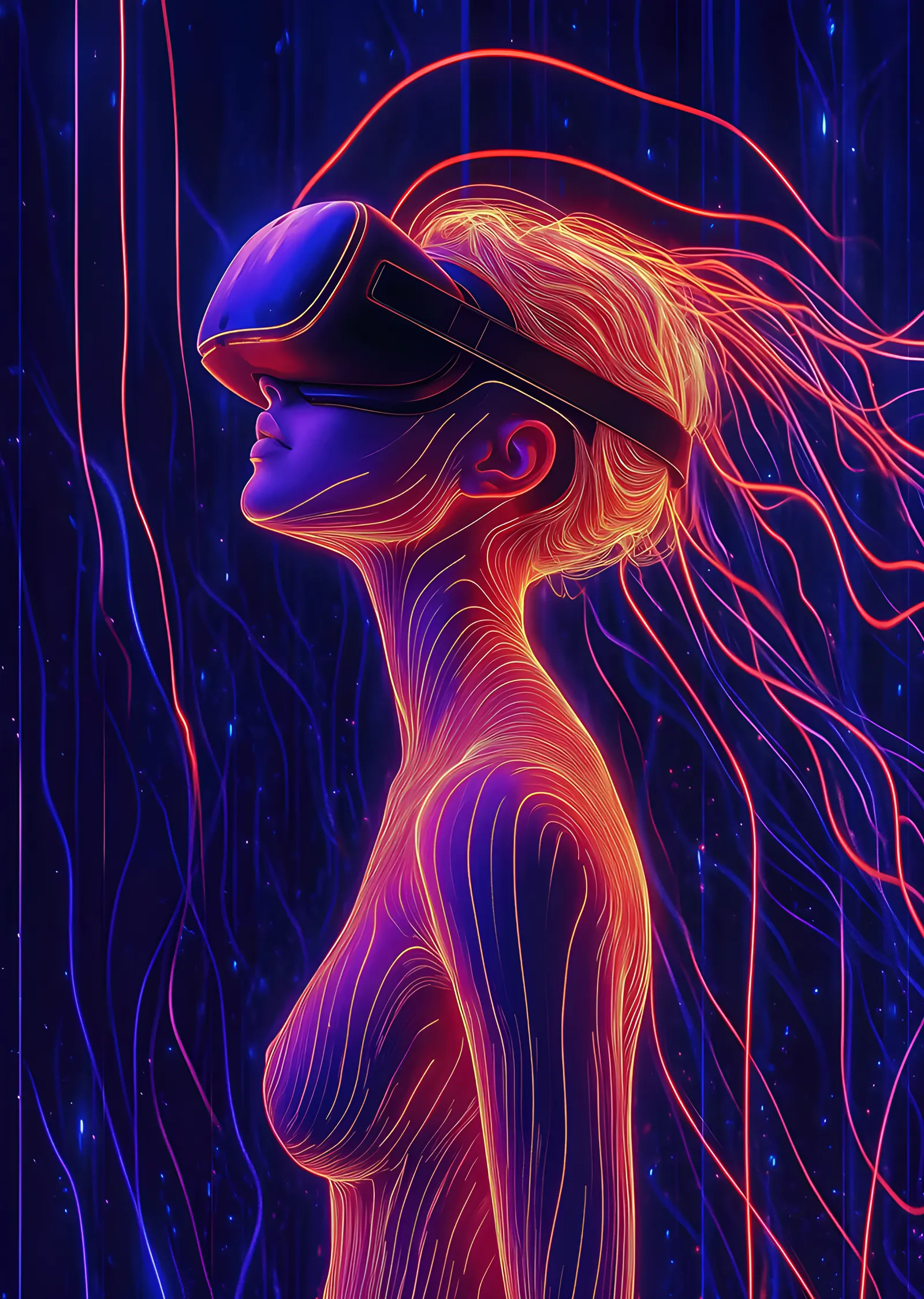 Neon Çizgilerle Figür metal tablo