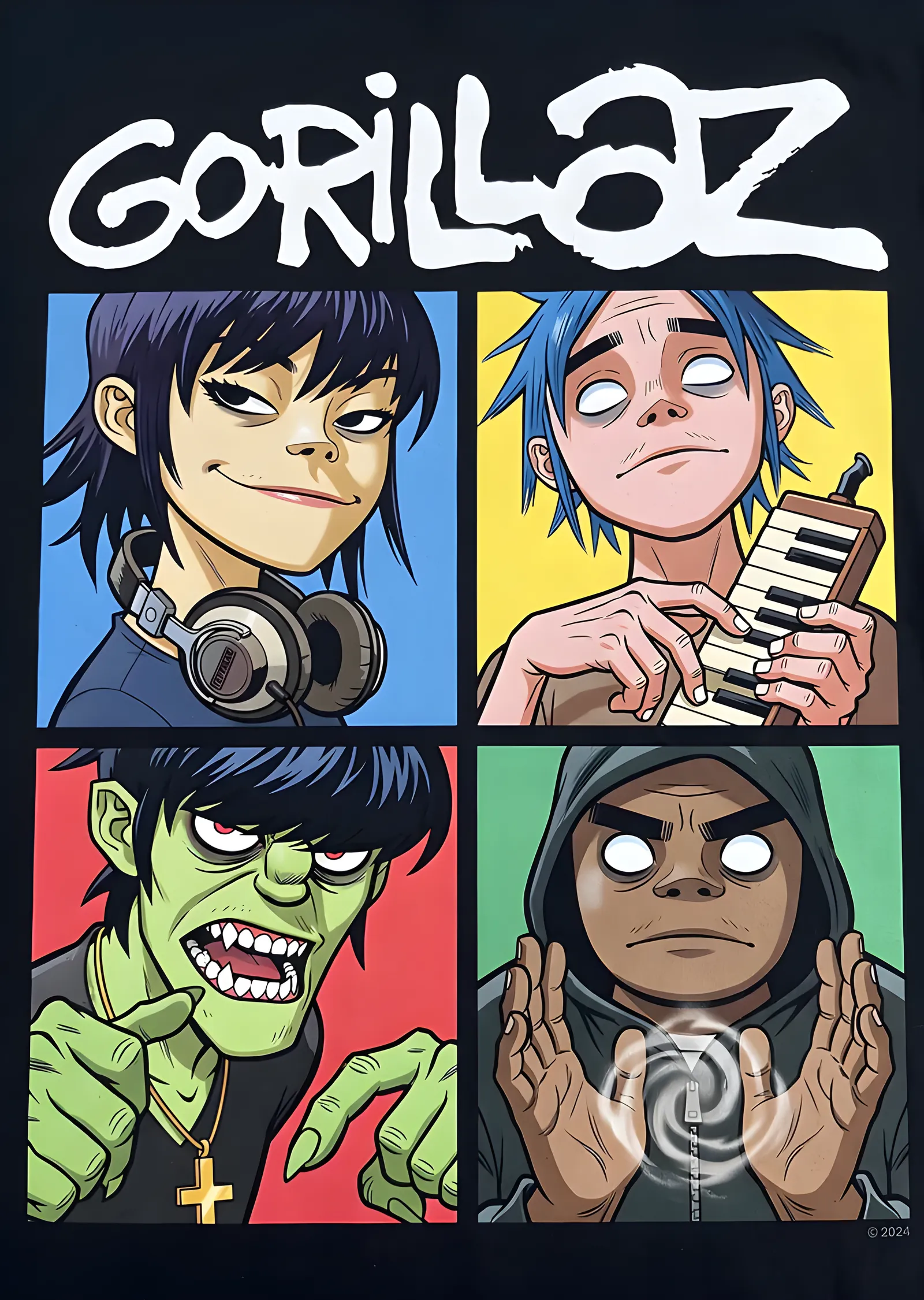 Gorillaz - Dört Panel Karakter Portresi metal tablo