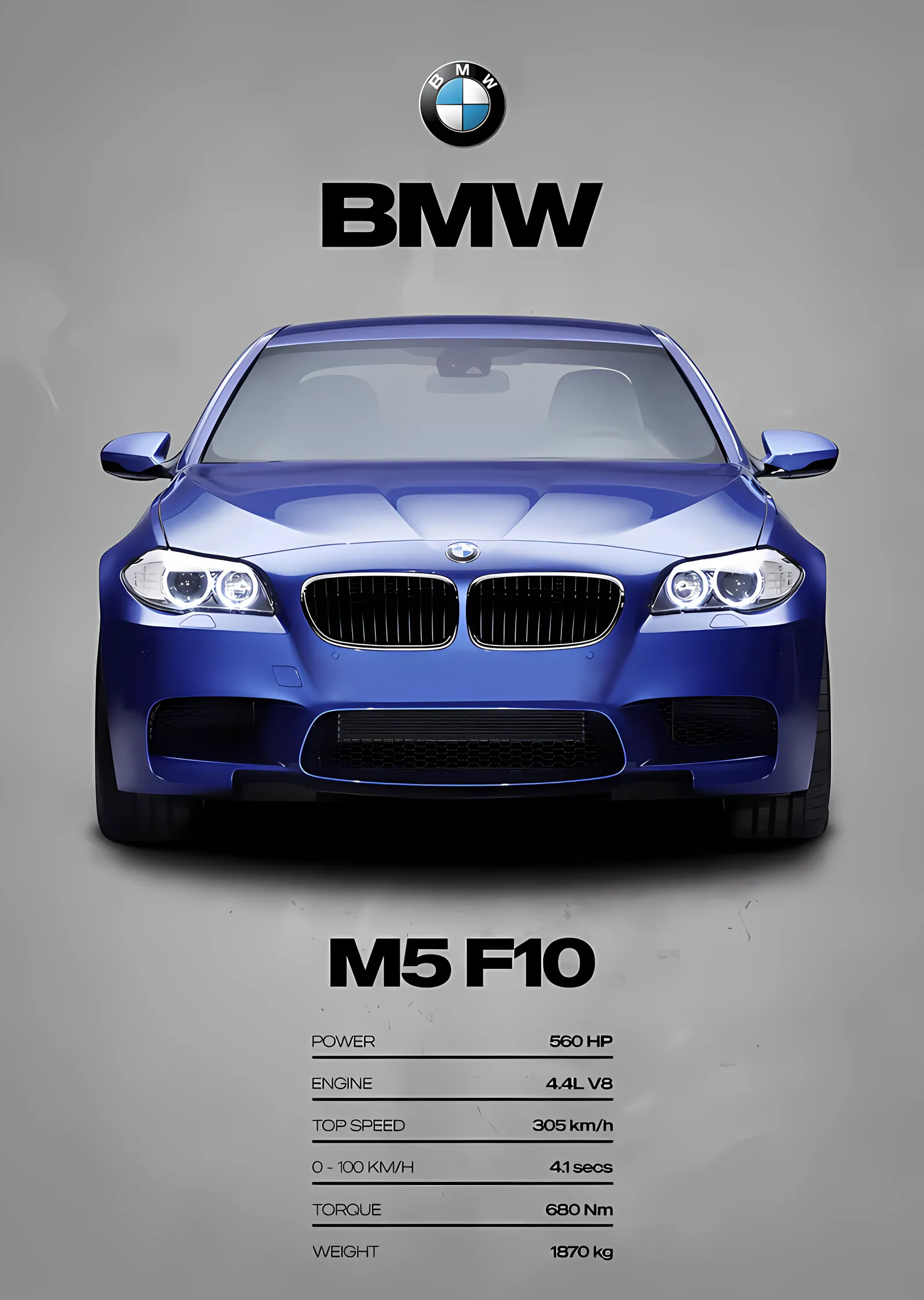 BMW M5 F10 · Gri Fonda Mavi Cephe metal tablo