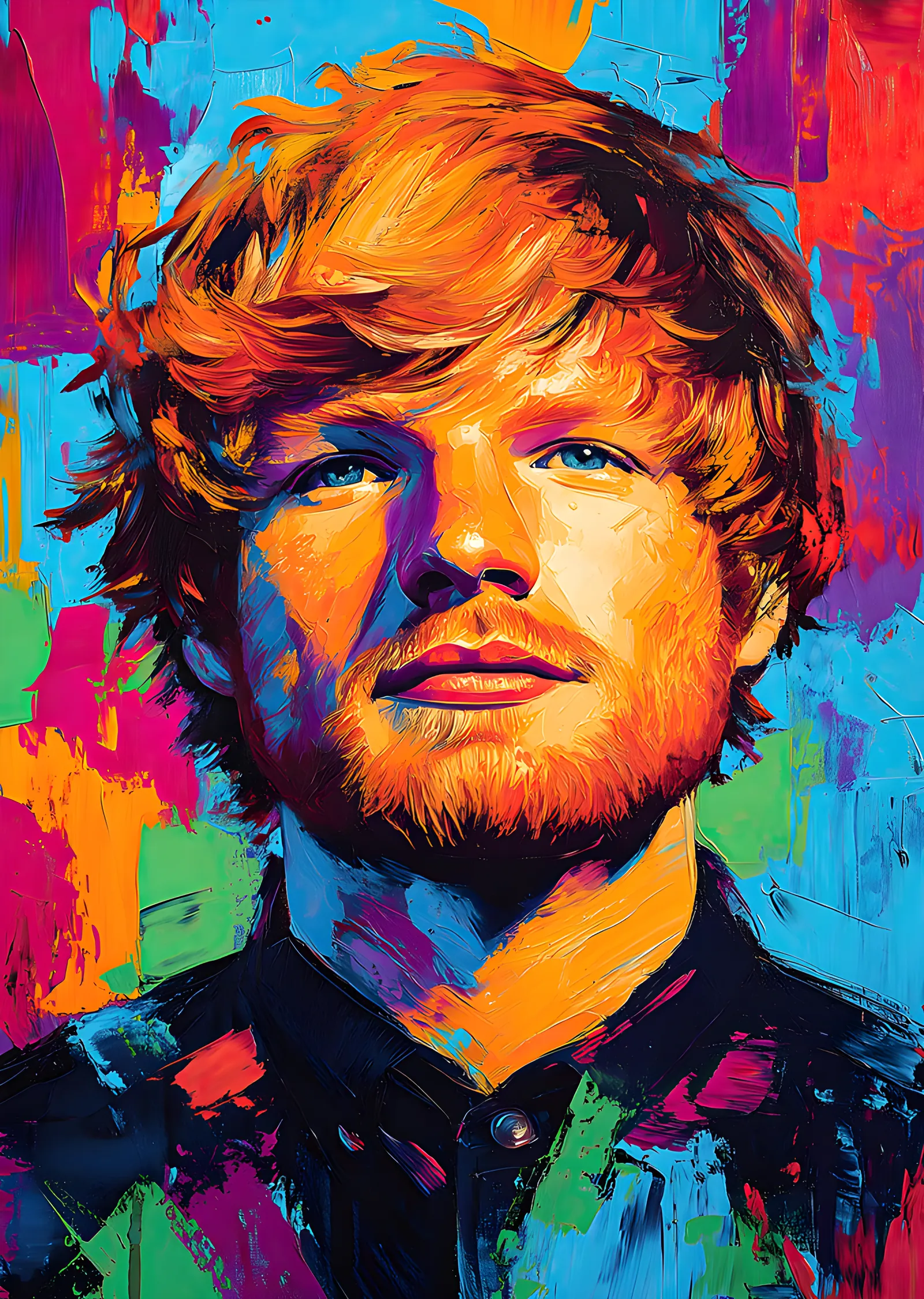 Ed Sheeran - Renkli Fırça Portresi metal tablo